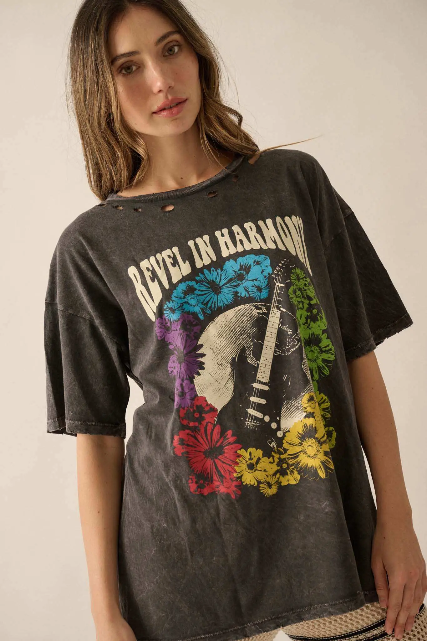 Revel in Harmony Distressed Guitar Graphic Tee - Image 3
