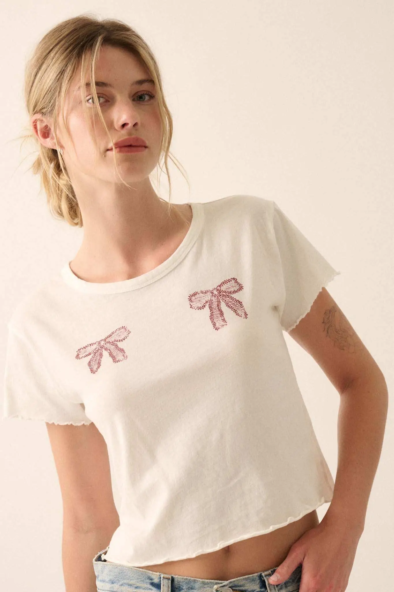 Ribbons and Bows Cropped Graphic Baby Tee - Image 8