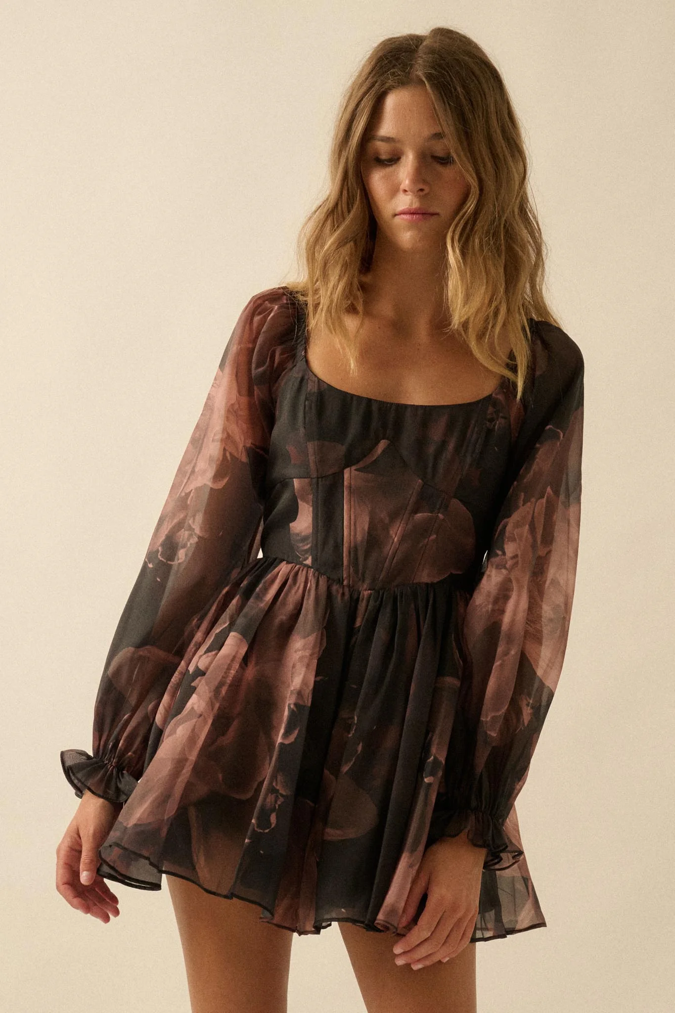 Rich Blossoms Floral Organza Corset Romper Dress - Image 5