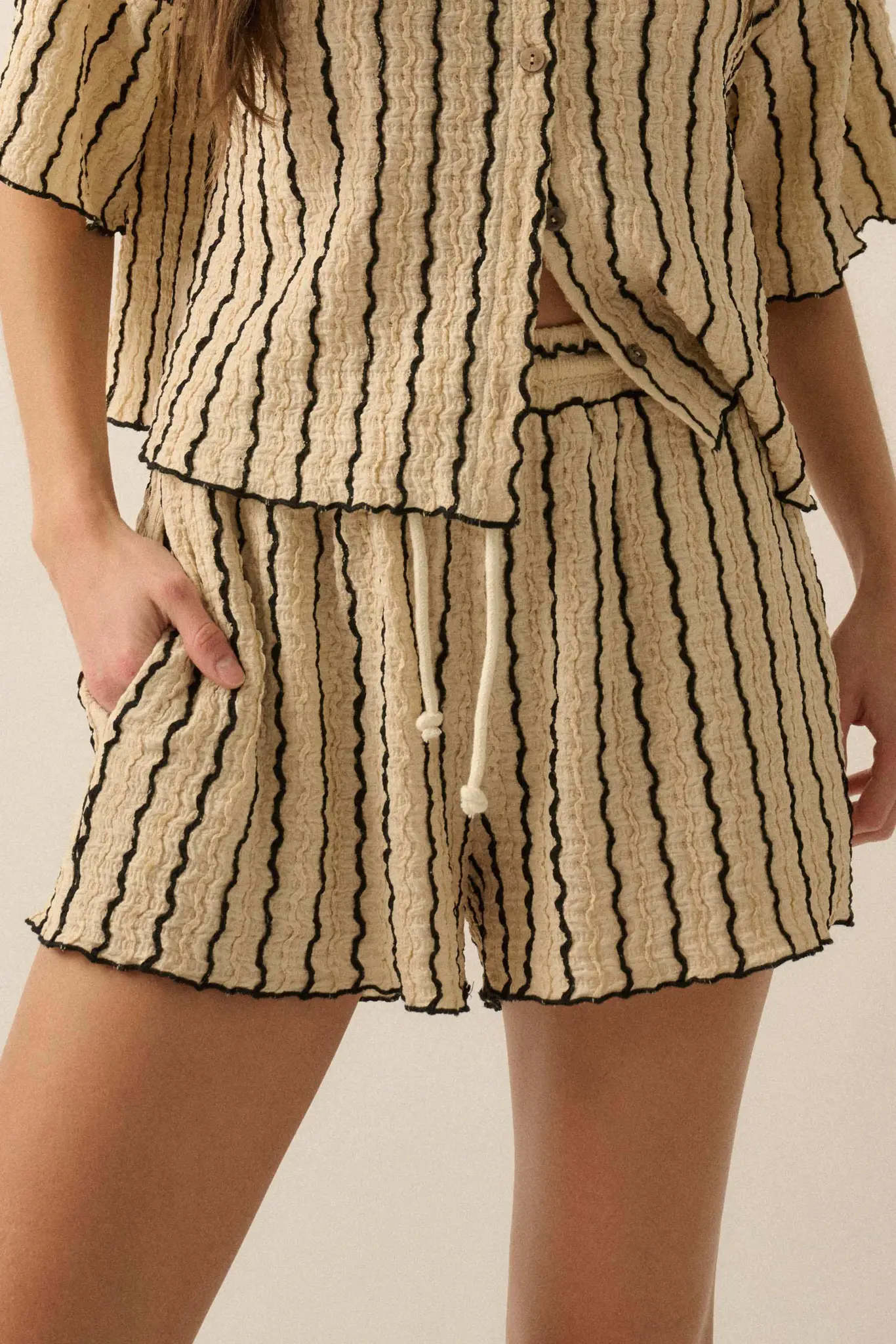 Ride the Wave Striped Knit Drawstring Shorts - Image 4
