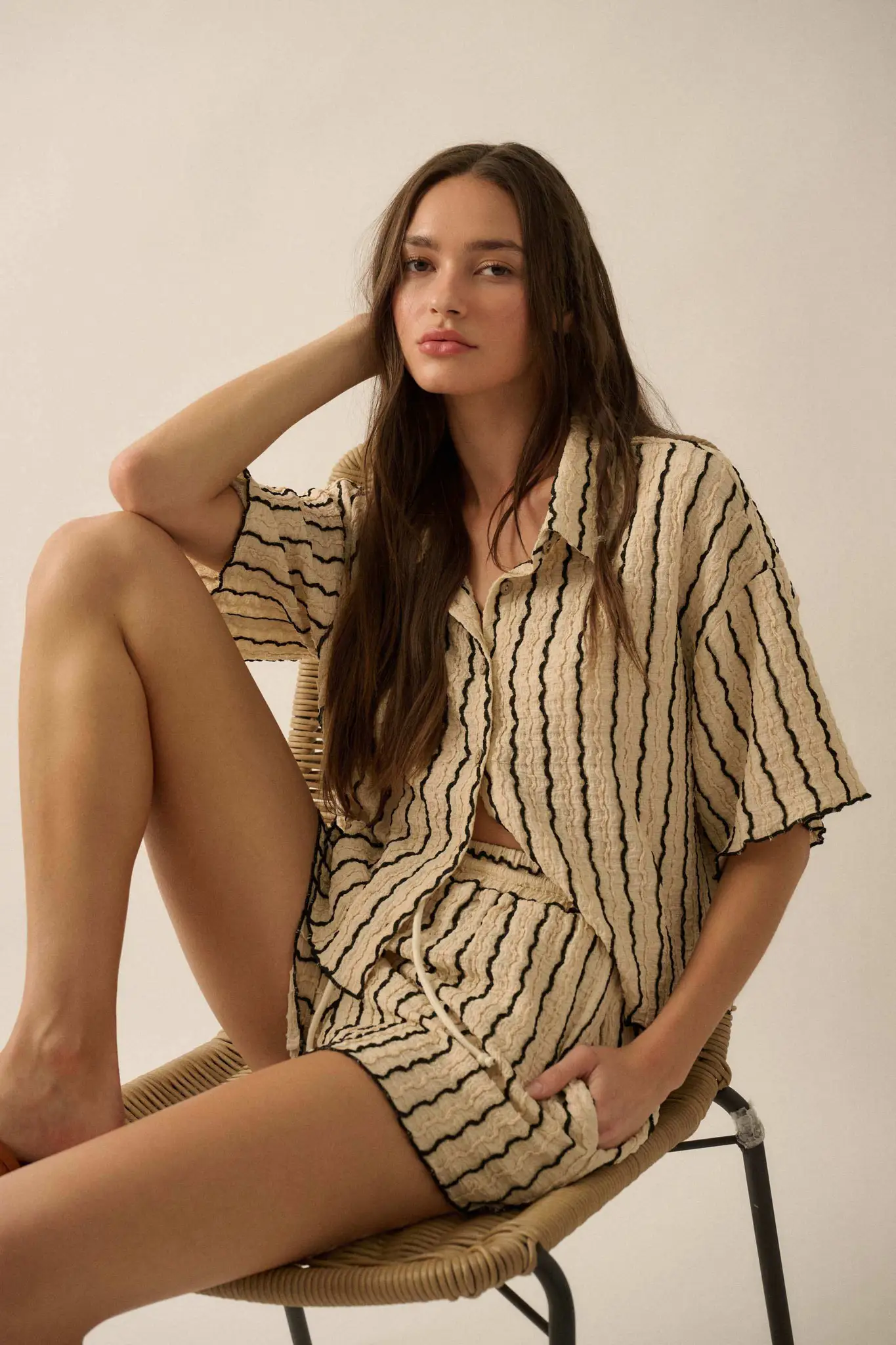 Ride the Wave Striped Knit Drawstring Shorts - Image 7