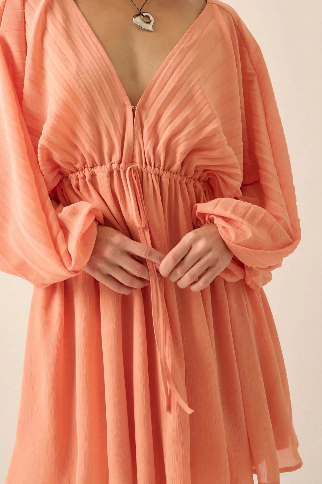 Ripple Effect Accordion Pleated Kimono Mini Dress - Image 10