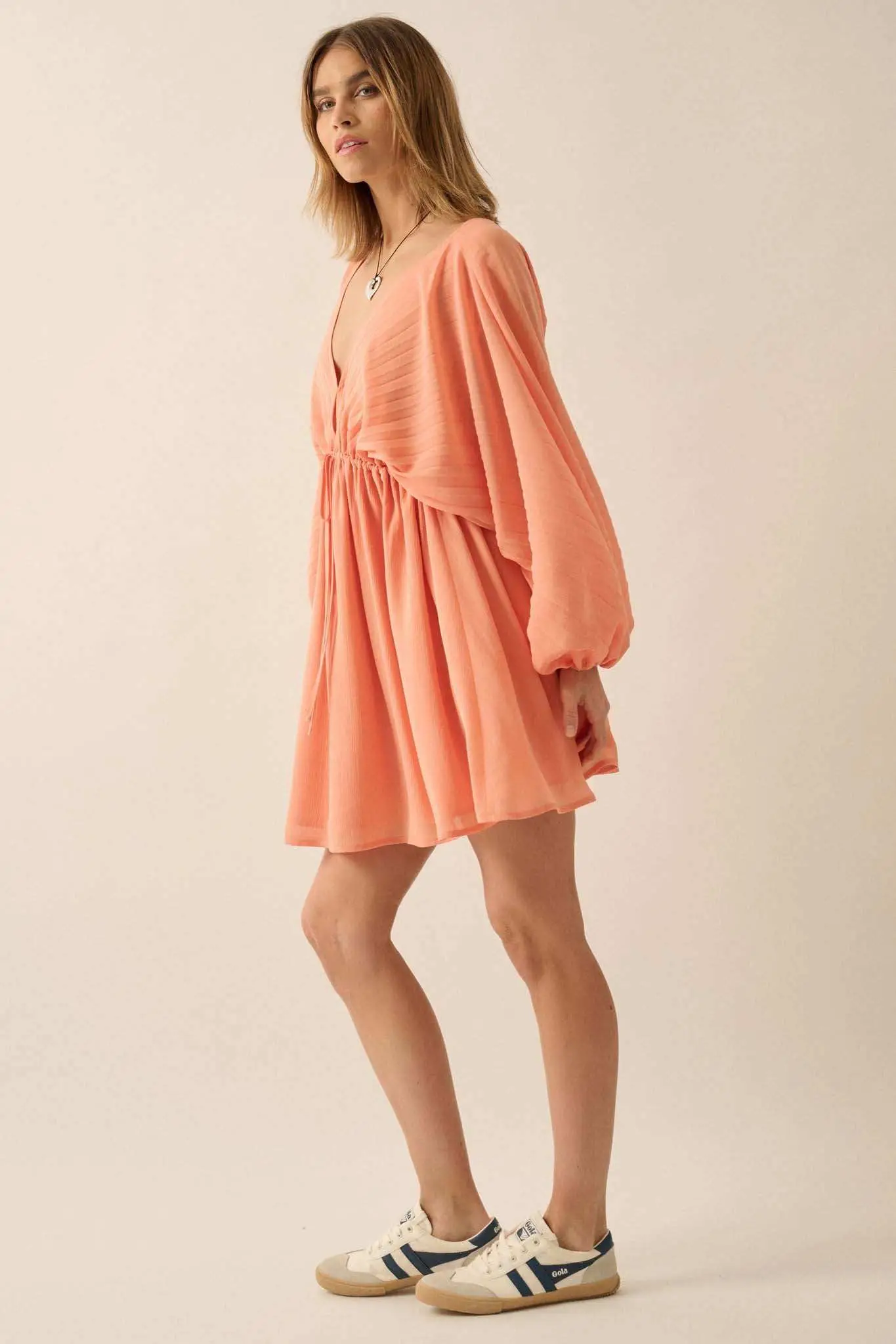 Ripple Effect Accordion Pleated Kimono Mini Dress - Image 11