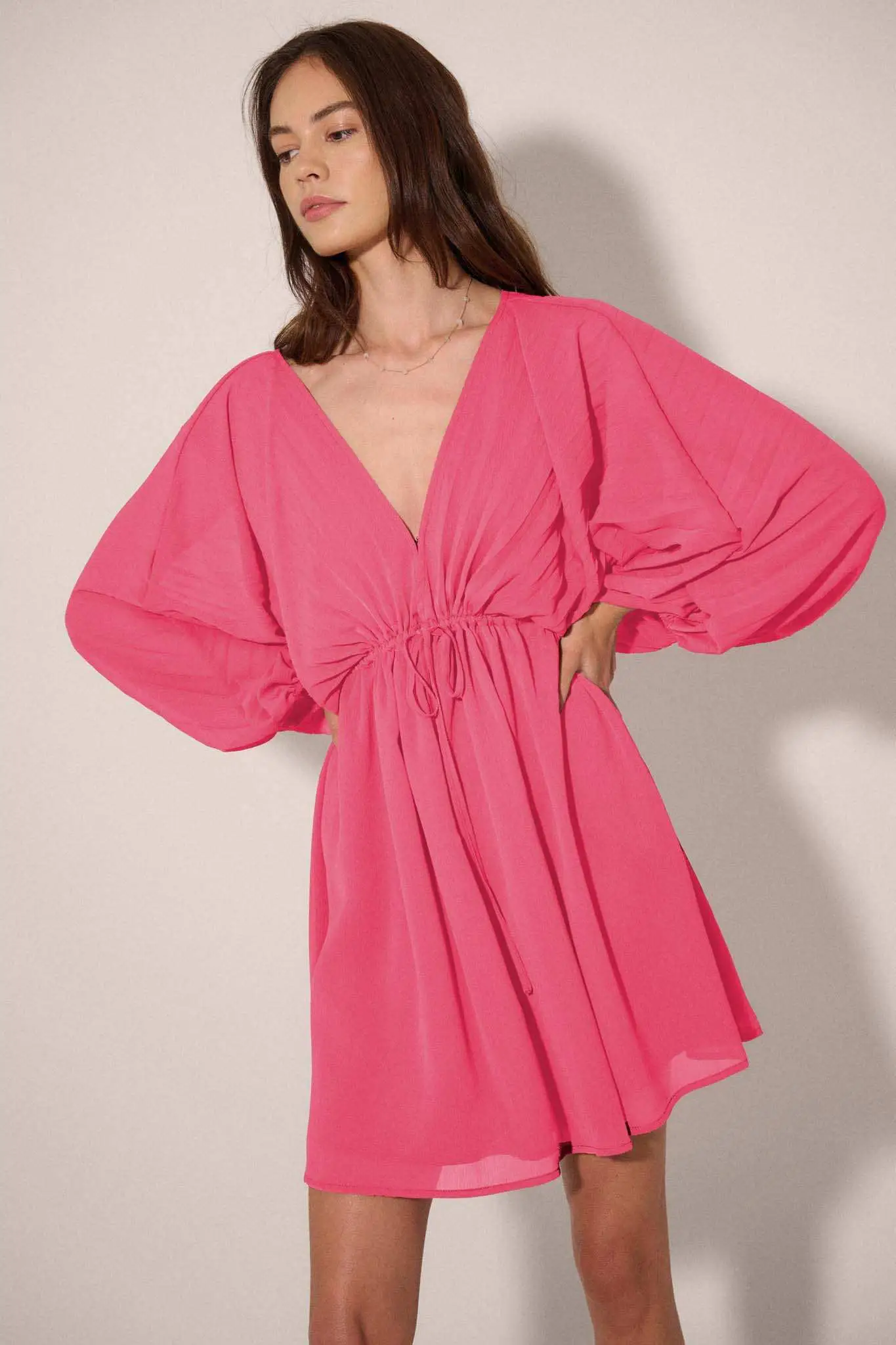 Ripple Effect Accordion Pleated Kimono Mini Dress - Image 13