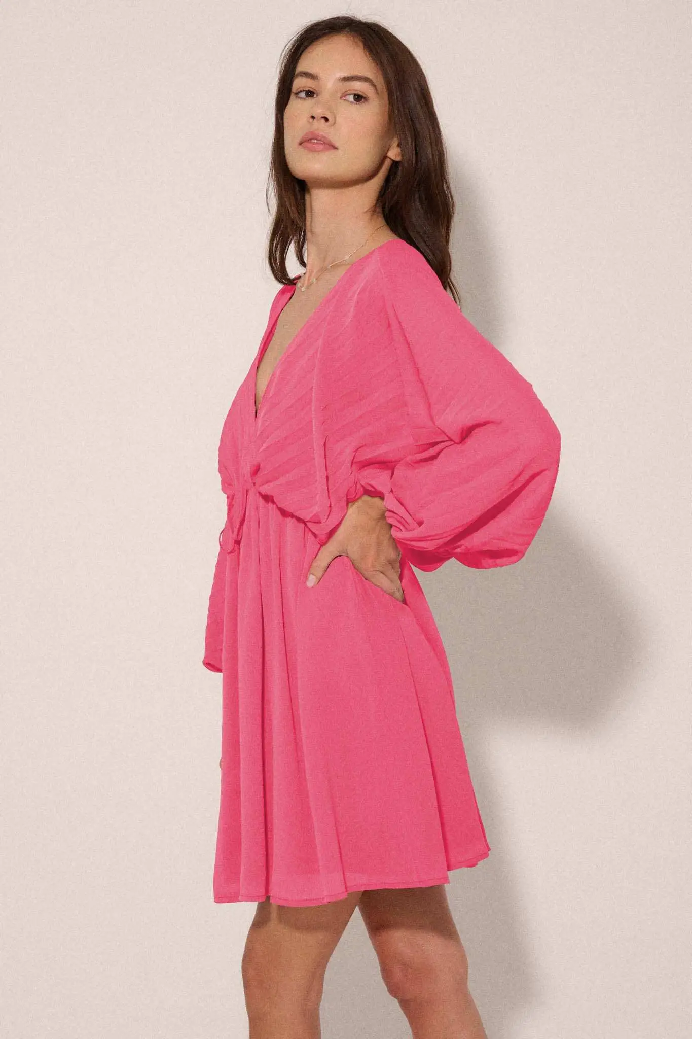 Ripple Effect Accordion Pleated Kimono Mini Dress - Image 16