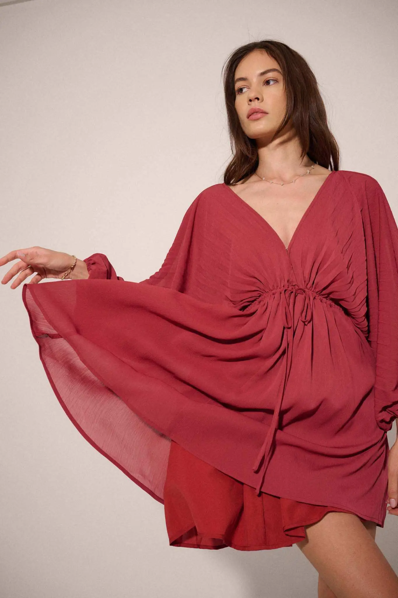Ripple Effect Accordion Pleated Kimono Mini Dress - Image 28