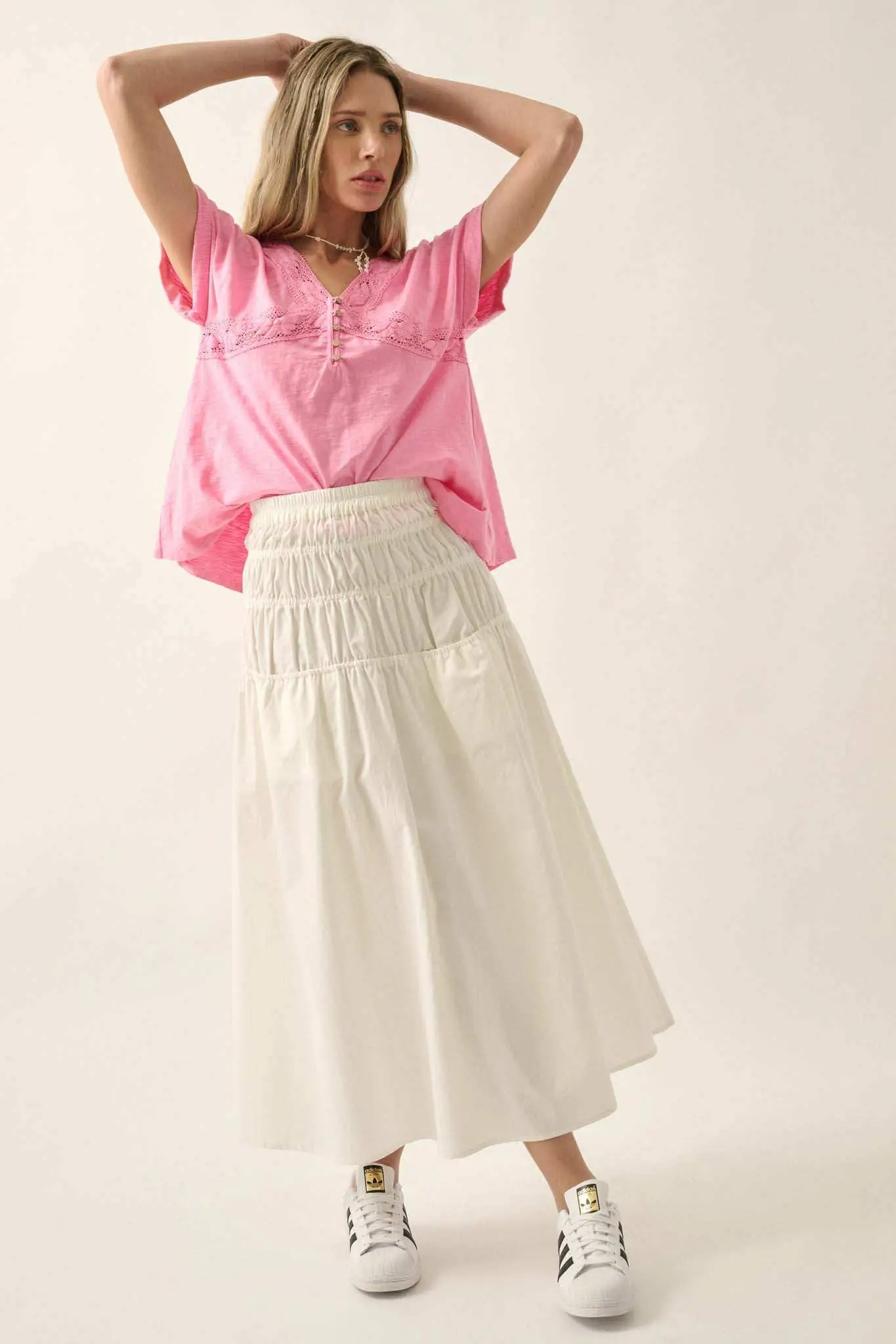 Rise and Shine Lace-Trimmed Slub Cotton Henley Tee - Image 3