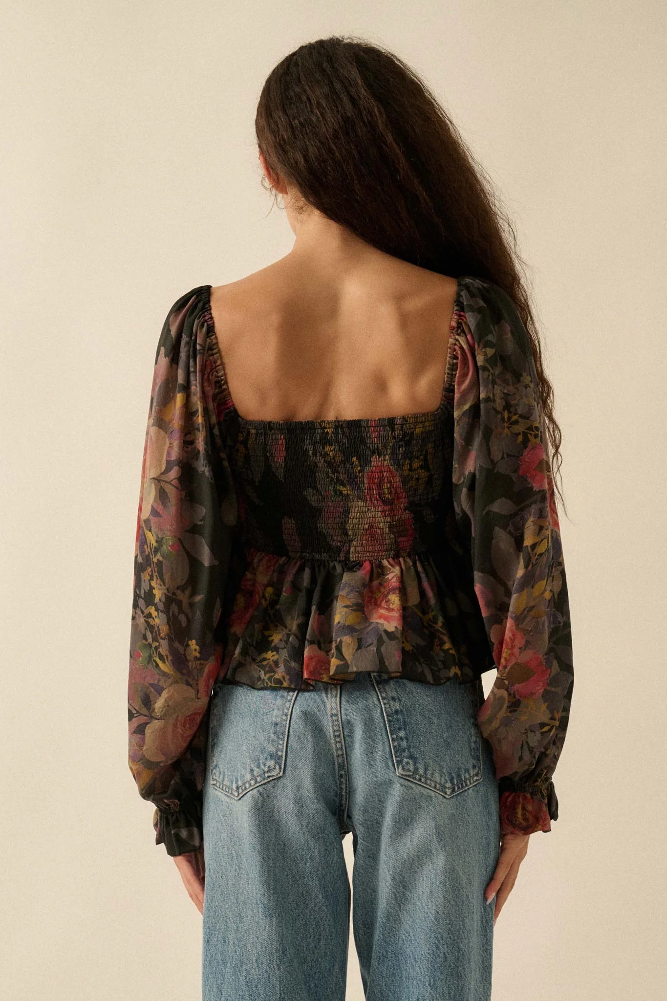 Roaming Blooms Smocked Floral Ruffle Peasant Top - Image 12