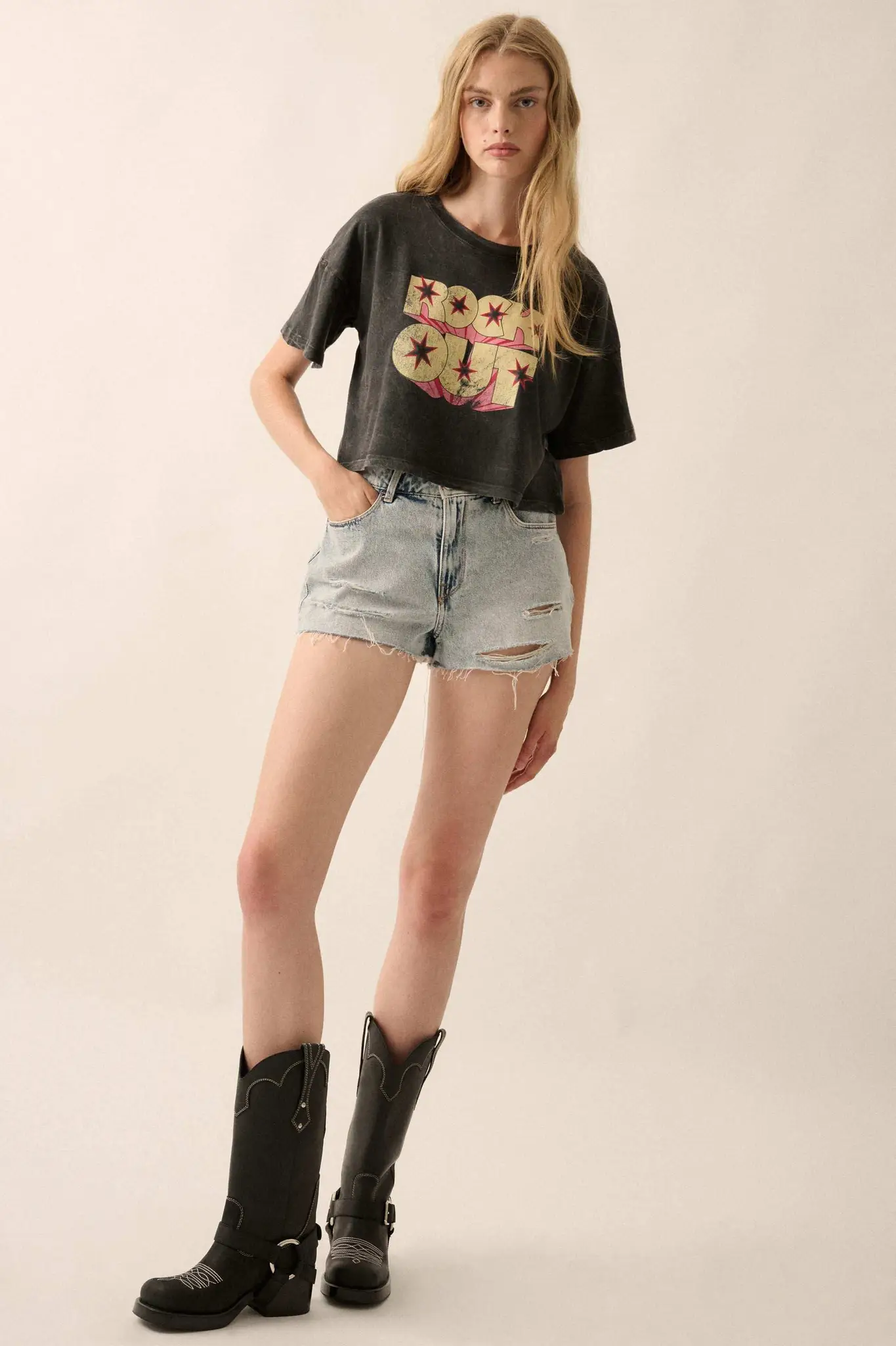 Rock Out Cropped Vintage-Wash Graphic Tee - Image 4