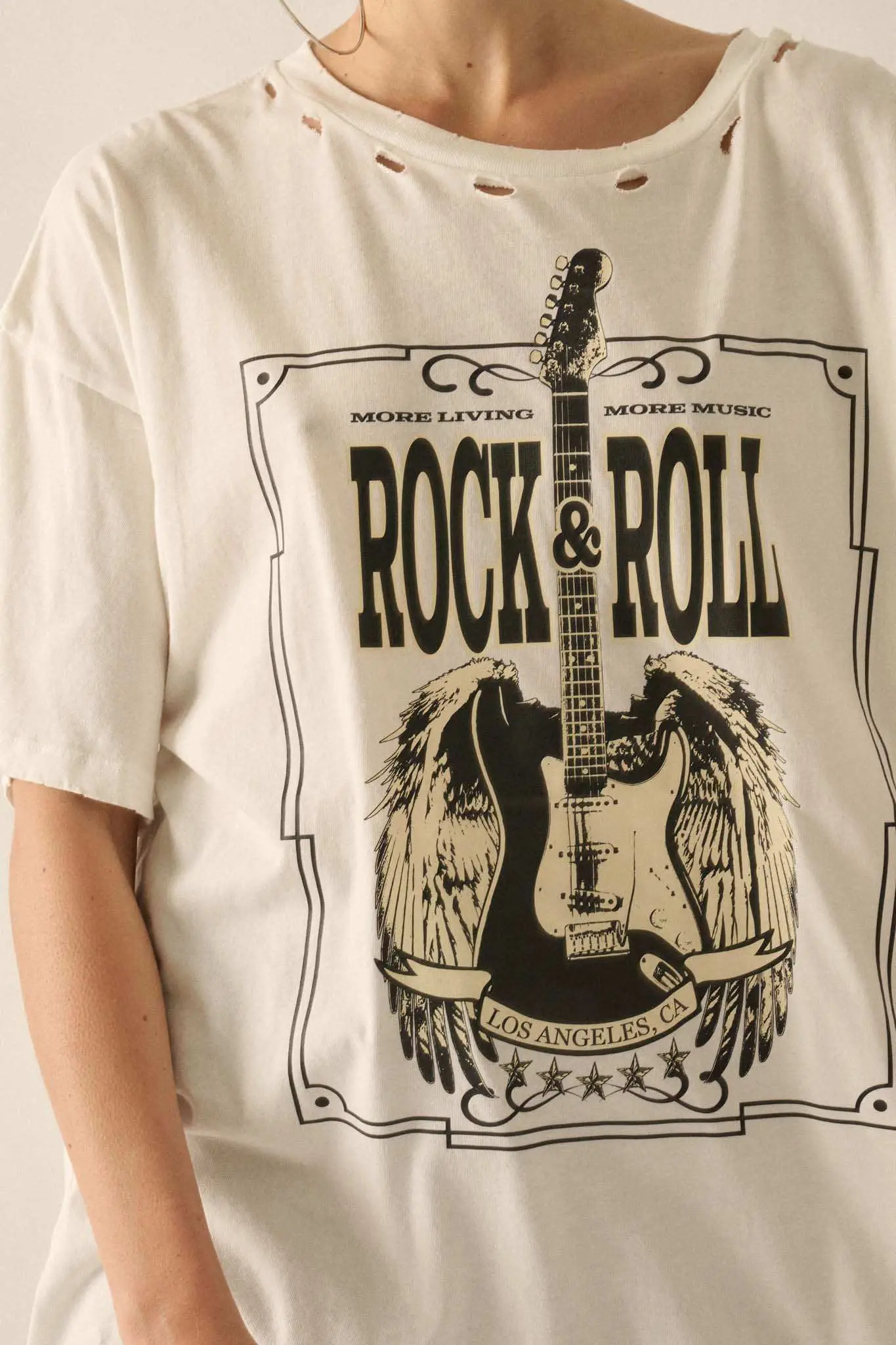 Rock & Roll Angel Guitar Distressed Graphic Tee - Image 2