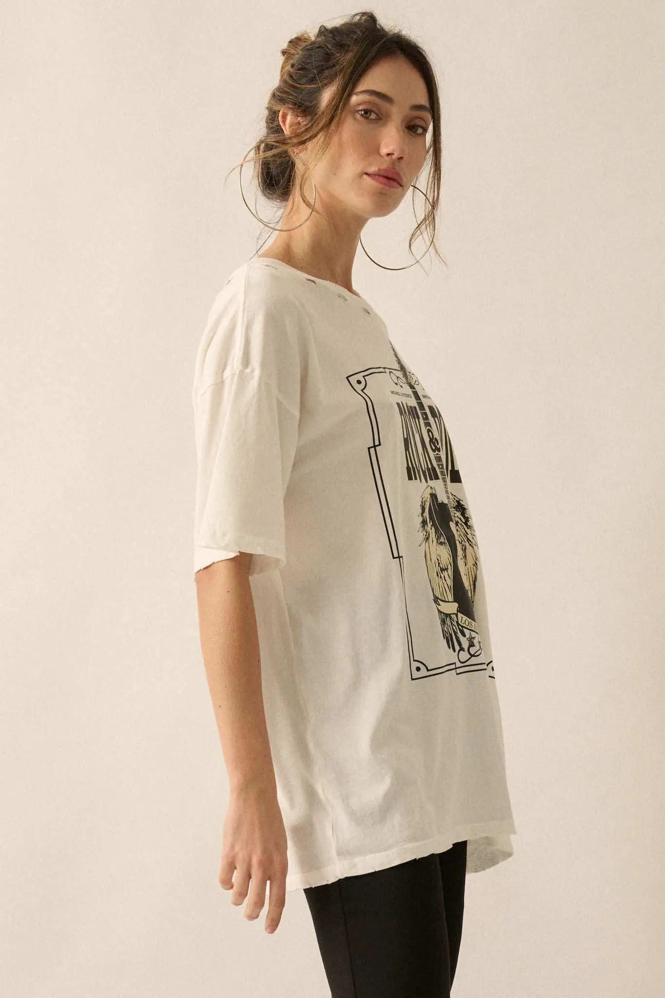 Rock & Roll Angel Guitar Distressed Graphic Tee - Image 5