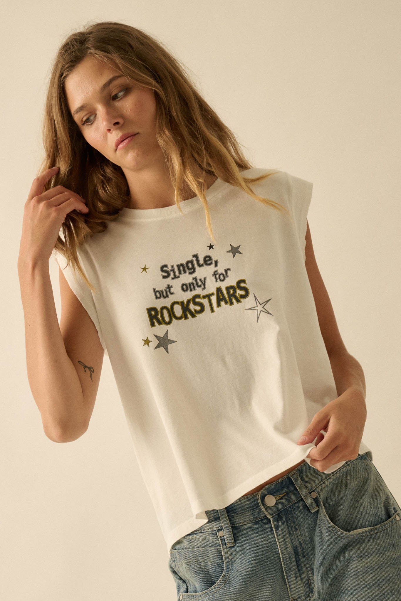 Rockstars Only Distressed Sleeveless Graphic Tee - Image 4