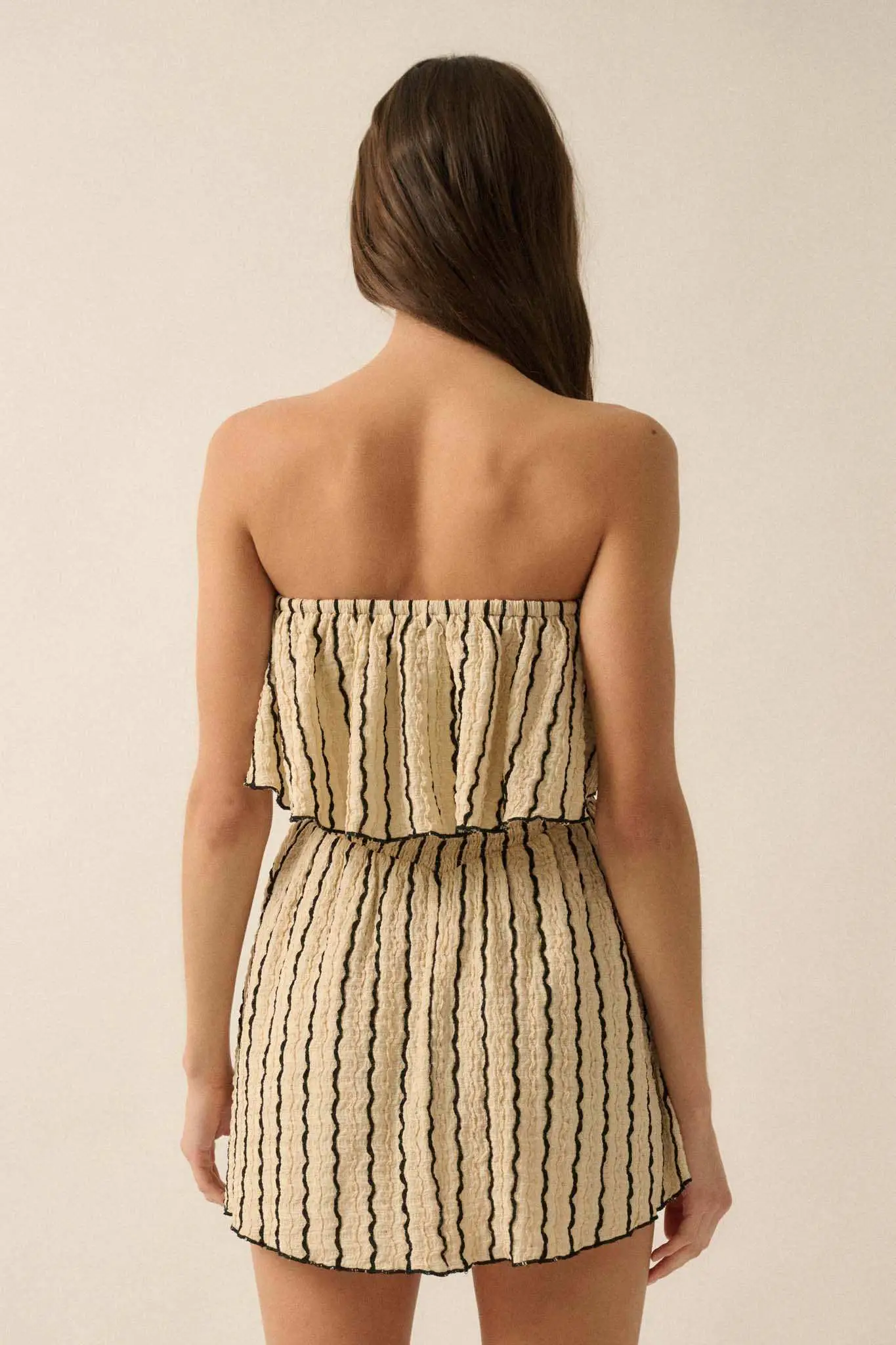 Rolling Wave Striped Knit Strapless Flounce Romper - Image 6