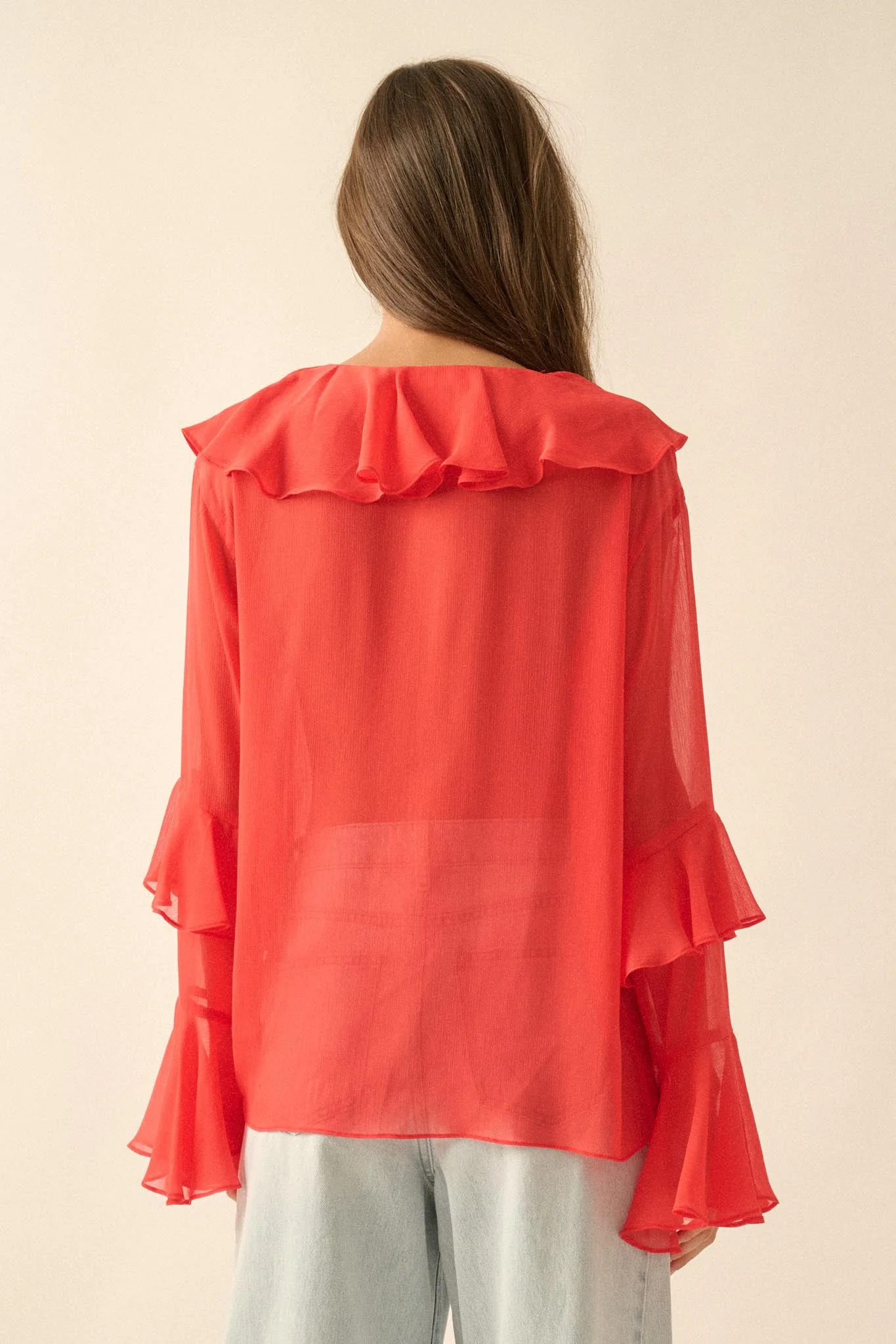 Romance Language Ruffled Chiffon Tie-Front Top - Image 15