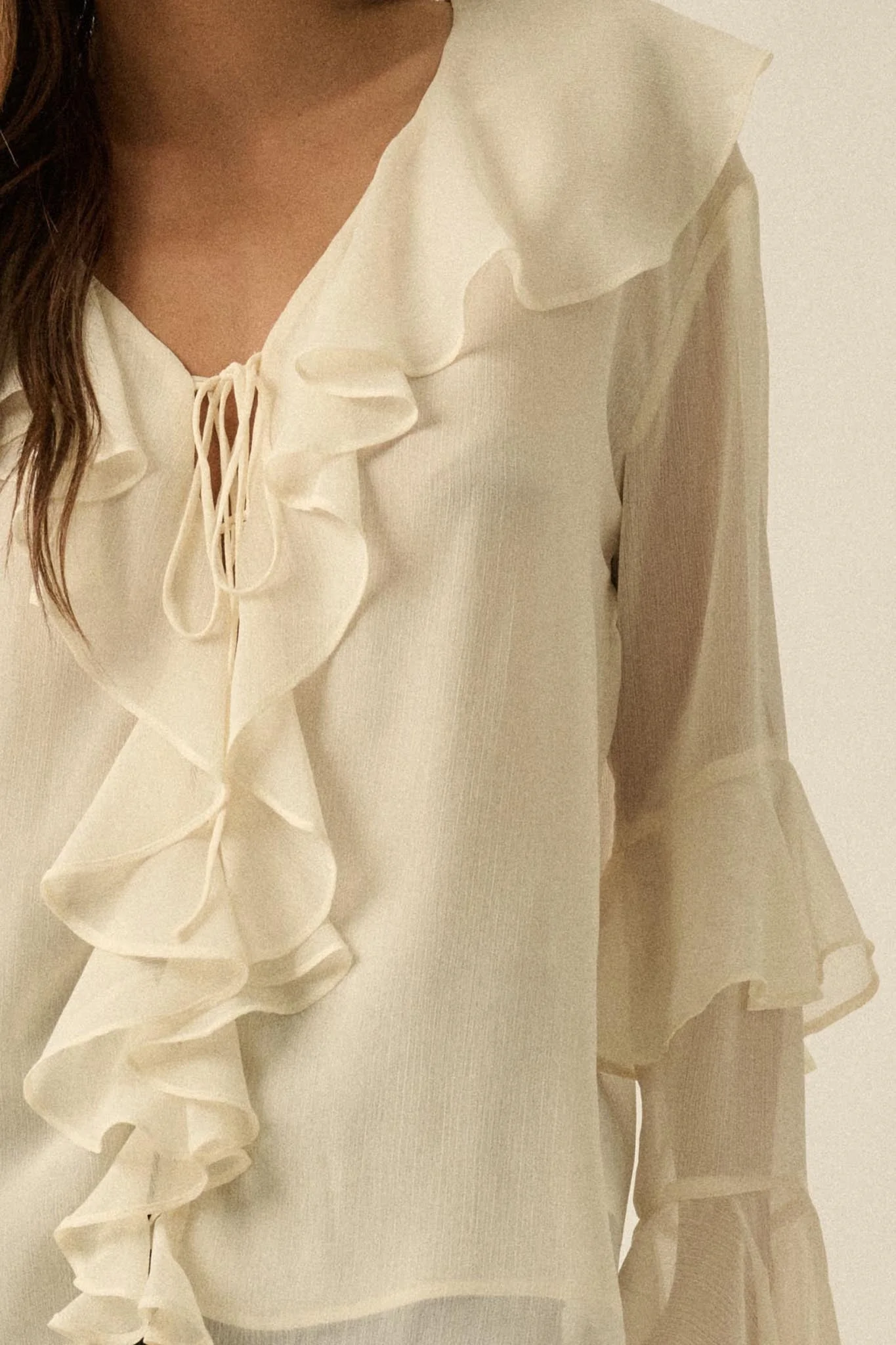 Romance Language Ruffled Chiffon Tie-Front Top - Image 5