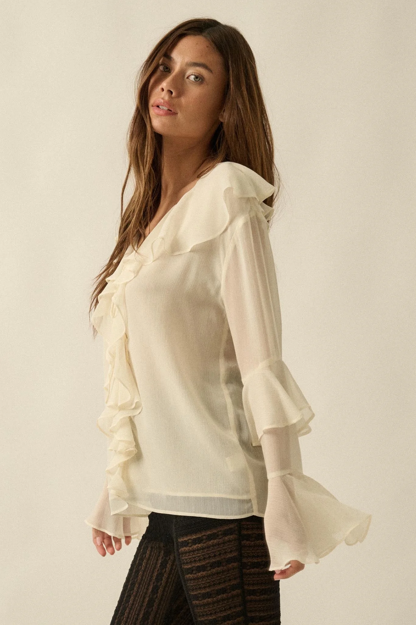 Romance Language Ruffled Chiffon Tie-Front Top - Image 8