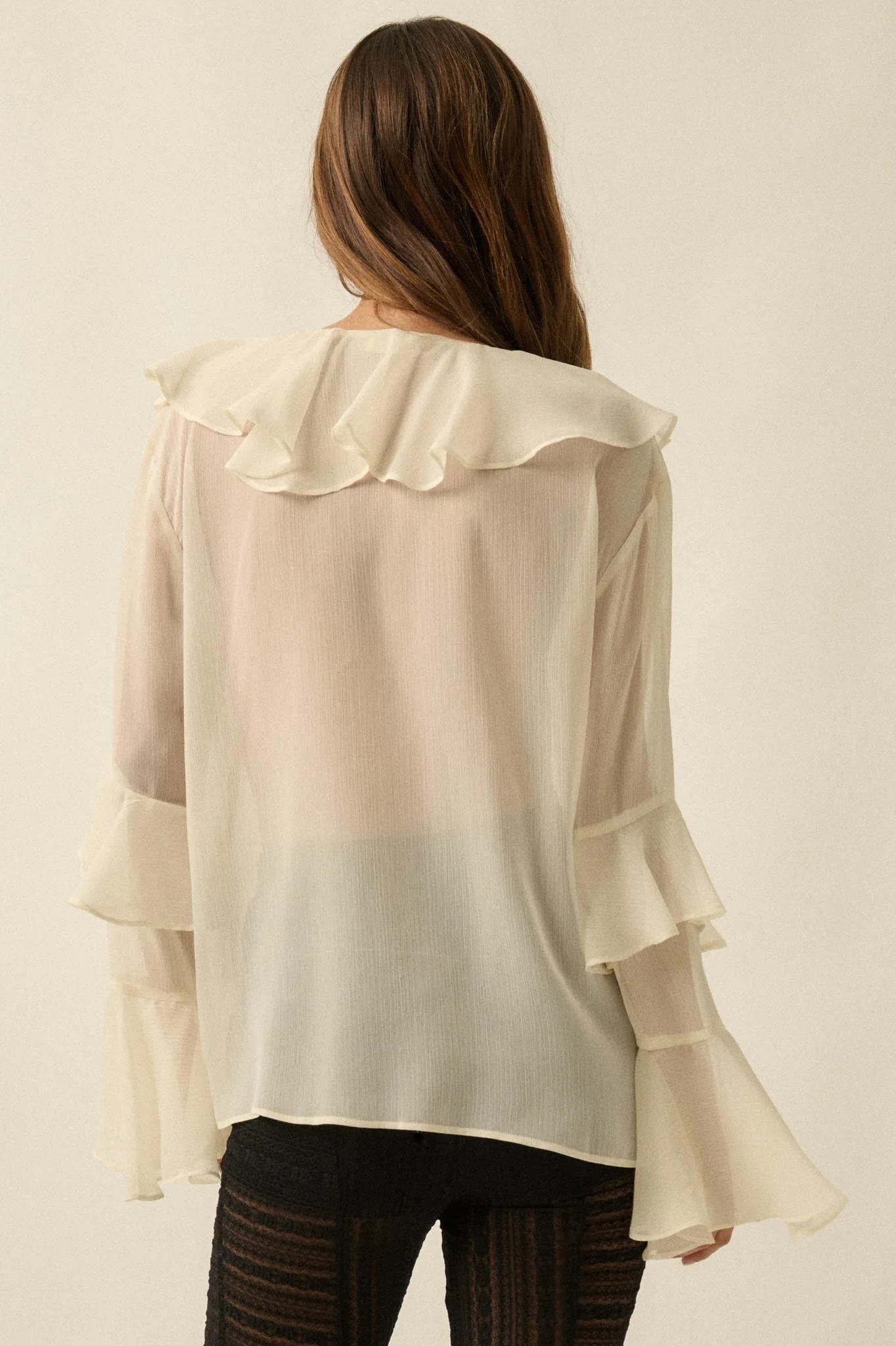 Romance Language Ruffled Chiffon Tie-Front Top - Image 9