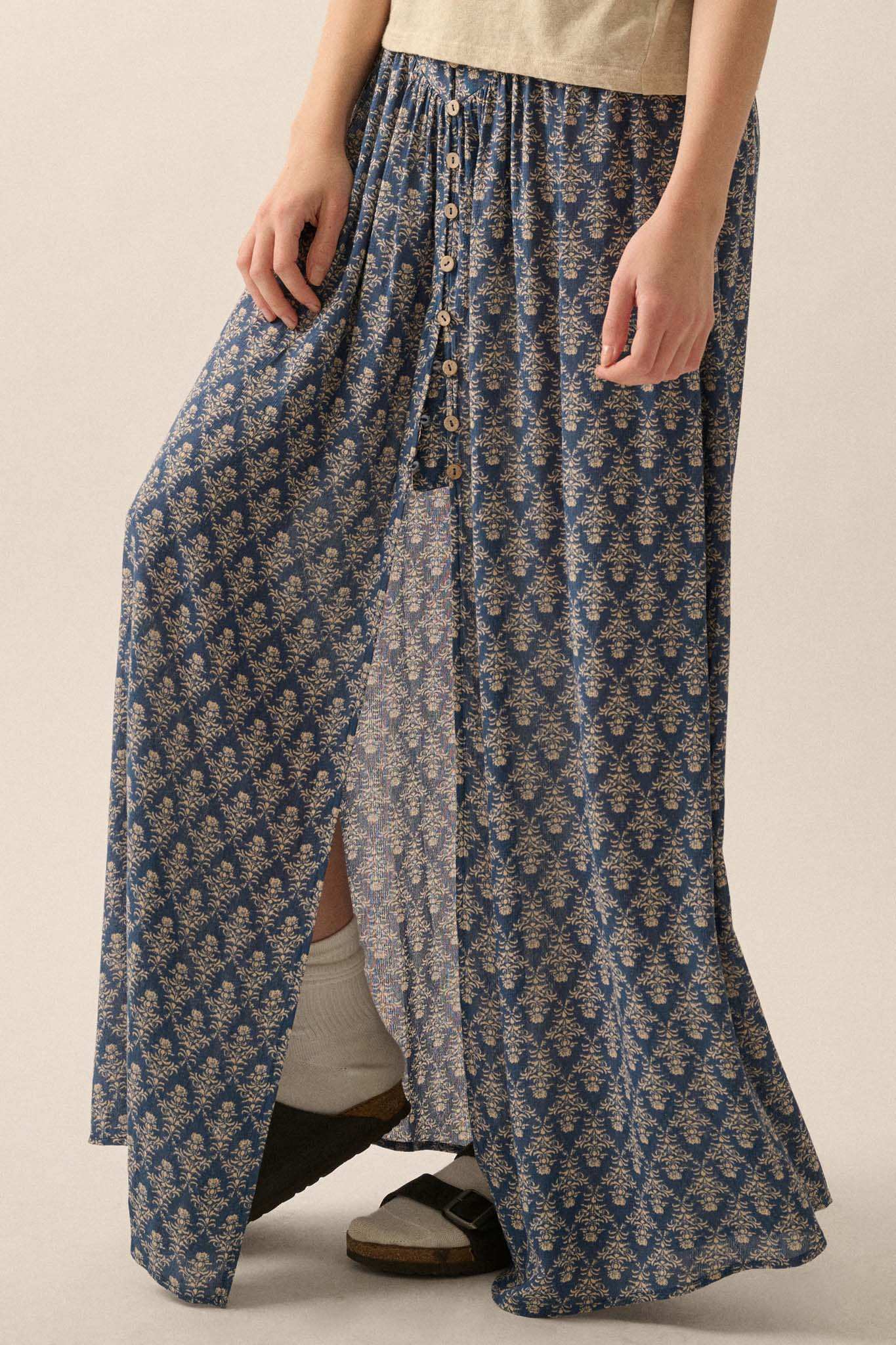 Romantic Beauty Floral Button-Front Maxi Skirt - Image 2