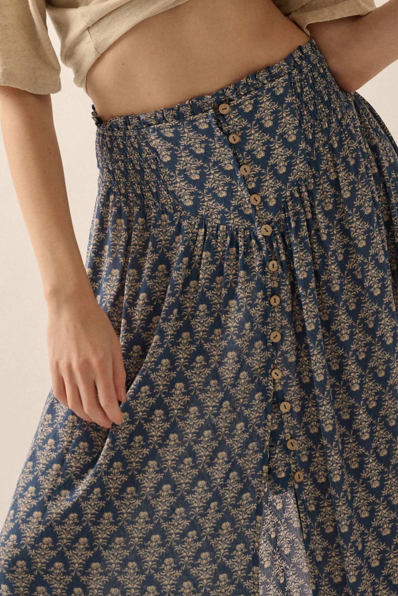 Romantic Beauty Floral Button-Front Maxi Skirt - Image 3