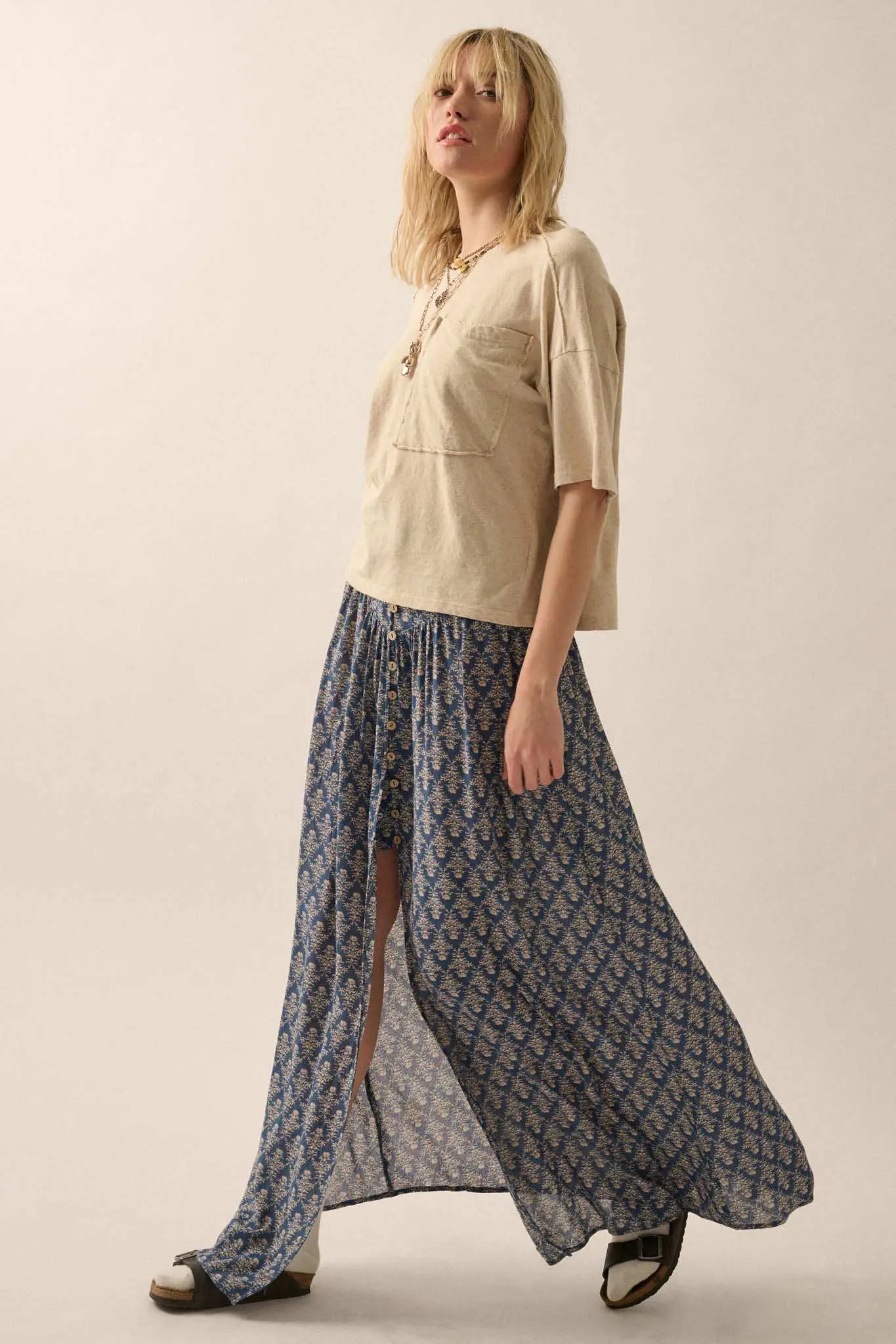 Romantic Beauty Floral Button-Front Maxi Skirt - Image 4