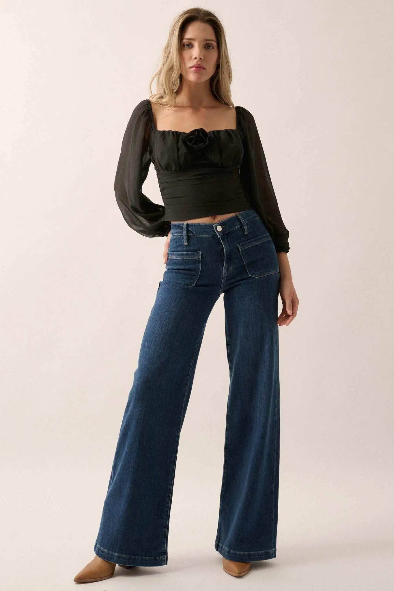 Romantic Era Chiffon Rose-Bodice Peasant Top - Image 11