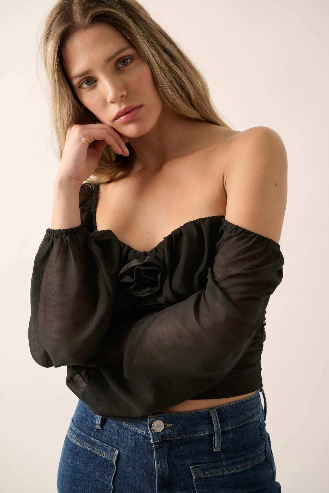 Romantic Era Chiffon Rose-Bodice Peasant Top - Image 12
