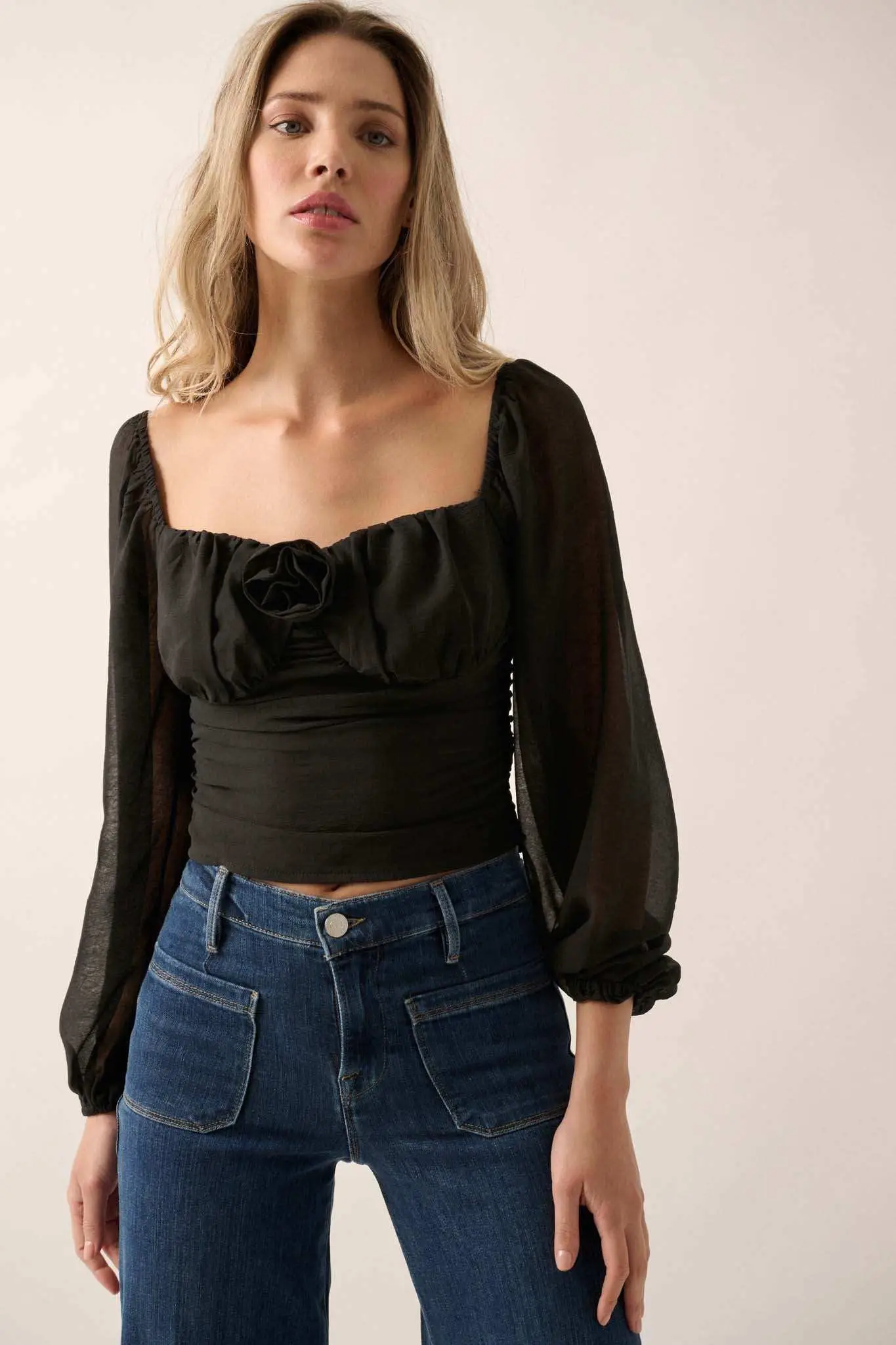 Romantic Era Chiffon Rose-Bodice Peasant Top - Image 13
