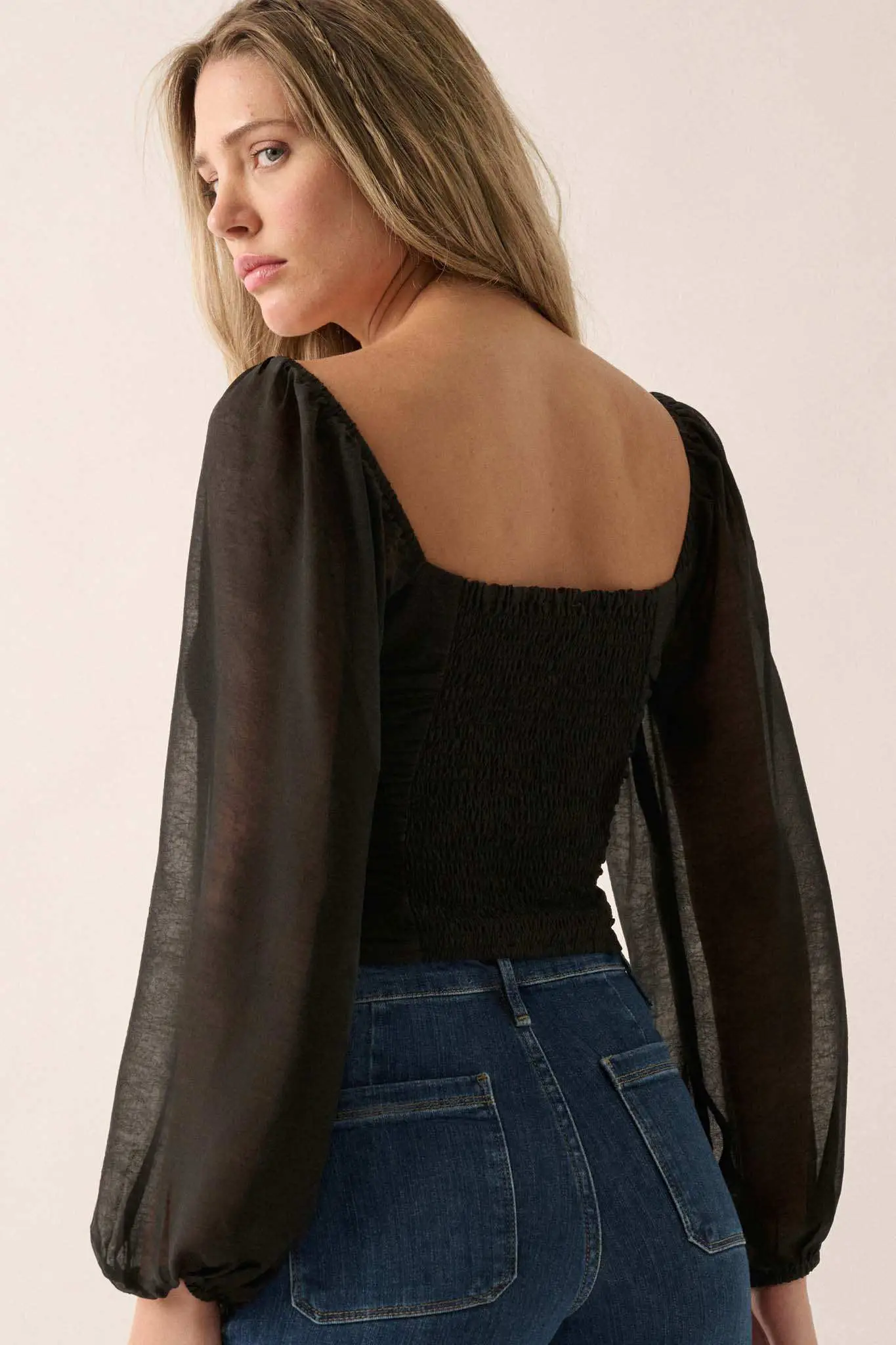 Romantic Era Chiffon Rose-Bodice Peasant Top - Image 14