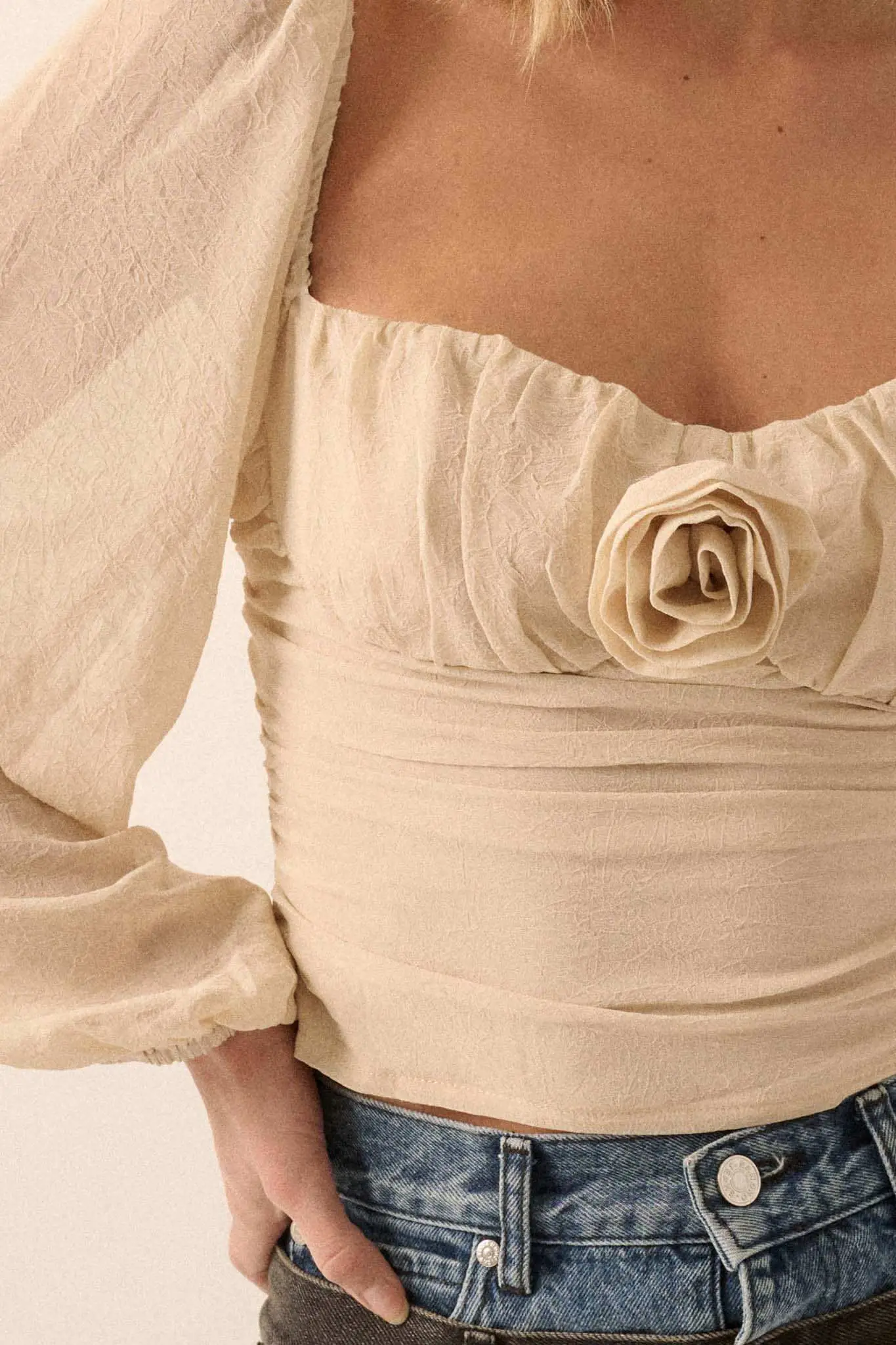 Romantic Era Chiffon Rose-Bodice Peasant Top - Image 4