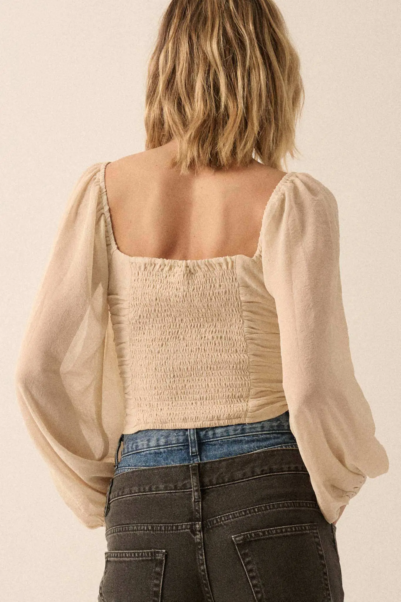 Romantic Era Chiffon Rose-Bodice Peasant Top - Image 8