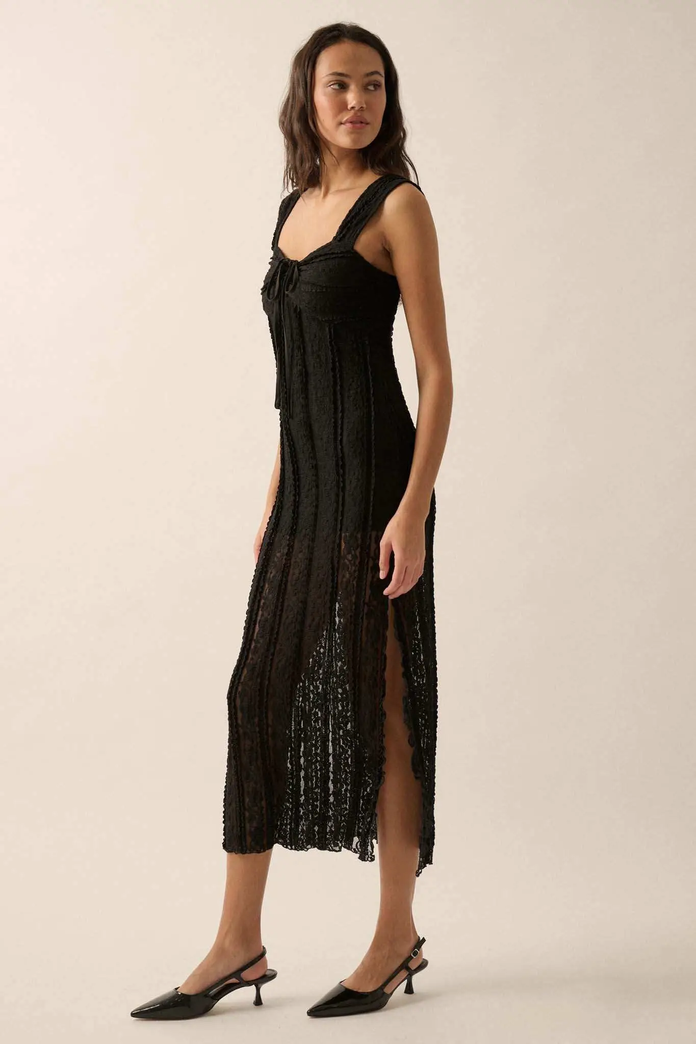 Romantic Heart Ruffled Floral Lace Midi Dress - Image 4