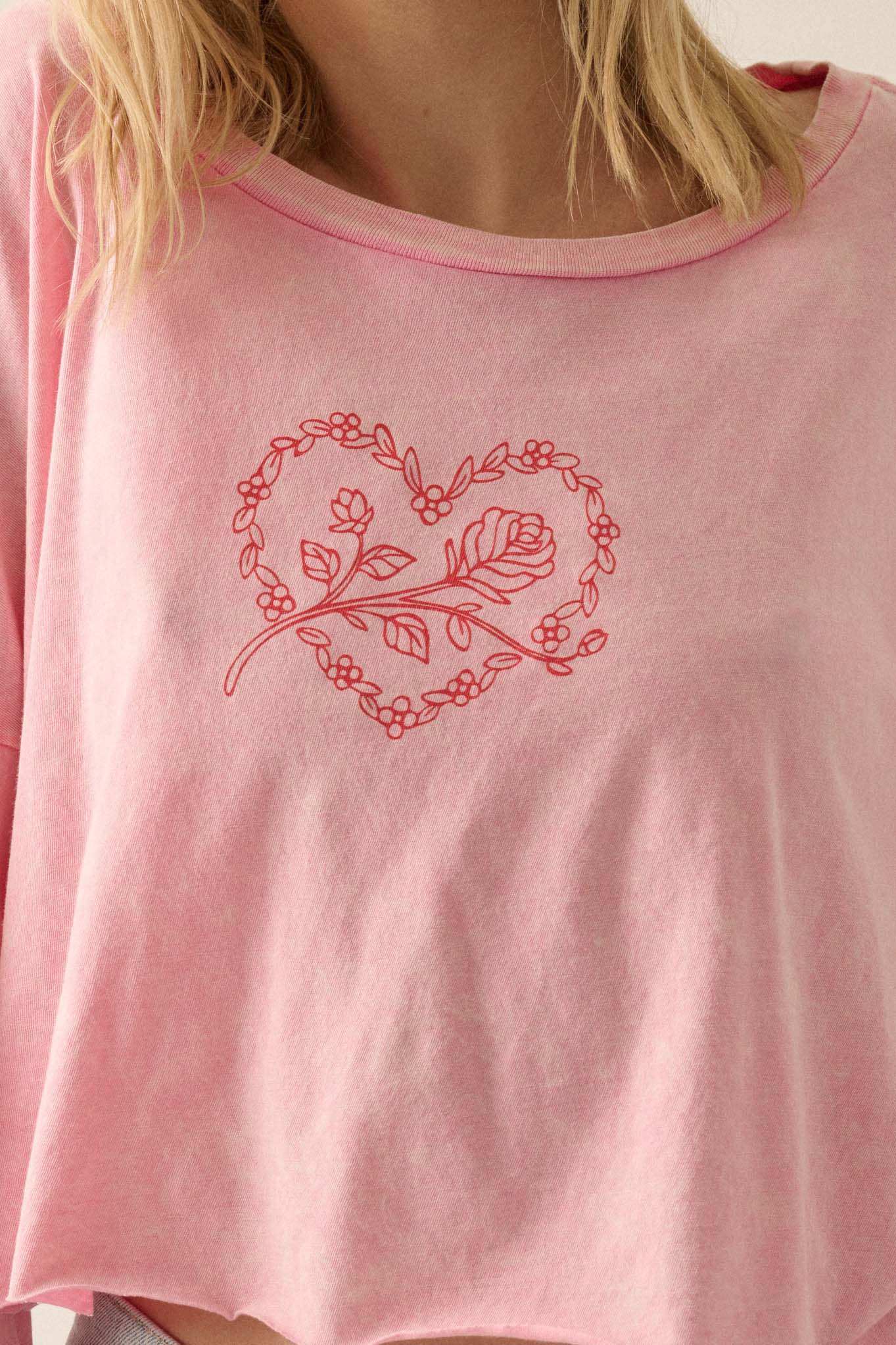 Romantic Roses Cropped Long-Sleeve Graphic Tee - Image 2