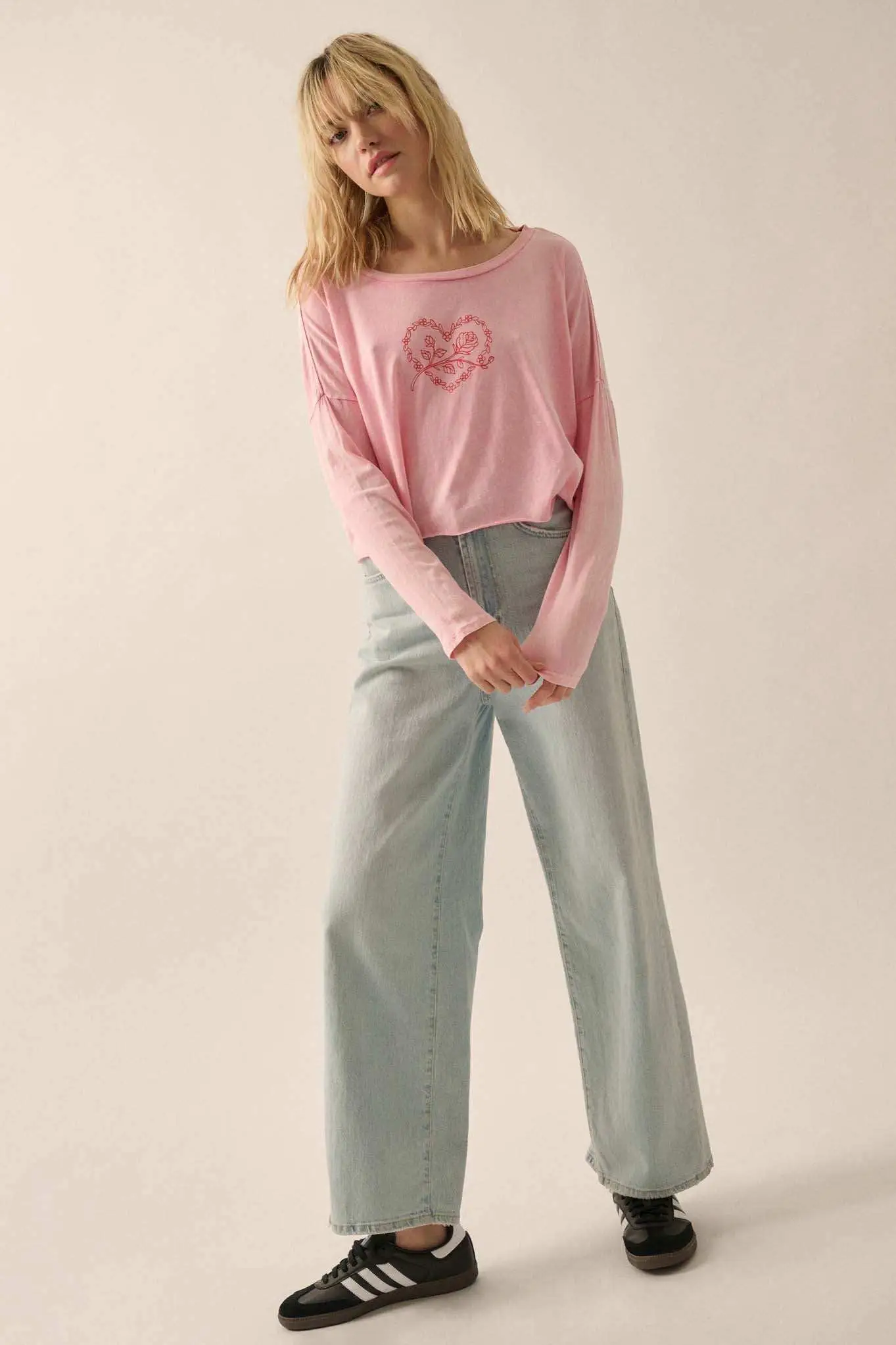 Romantic Roses Cropped Long-Sleeve Graphic Tee - Image 4