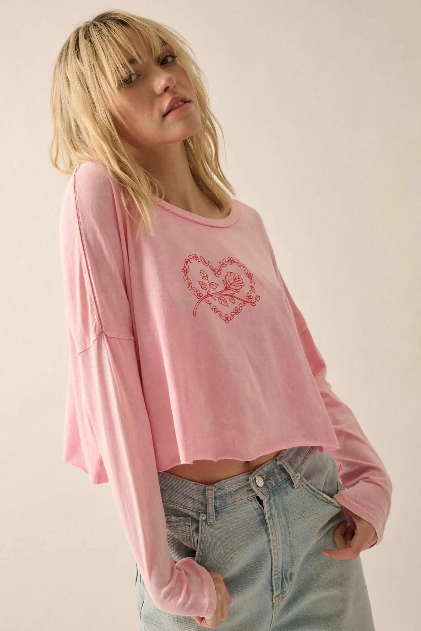 Romantic Roses Cropped Long-Sleeve Graphic Tee - Image 5