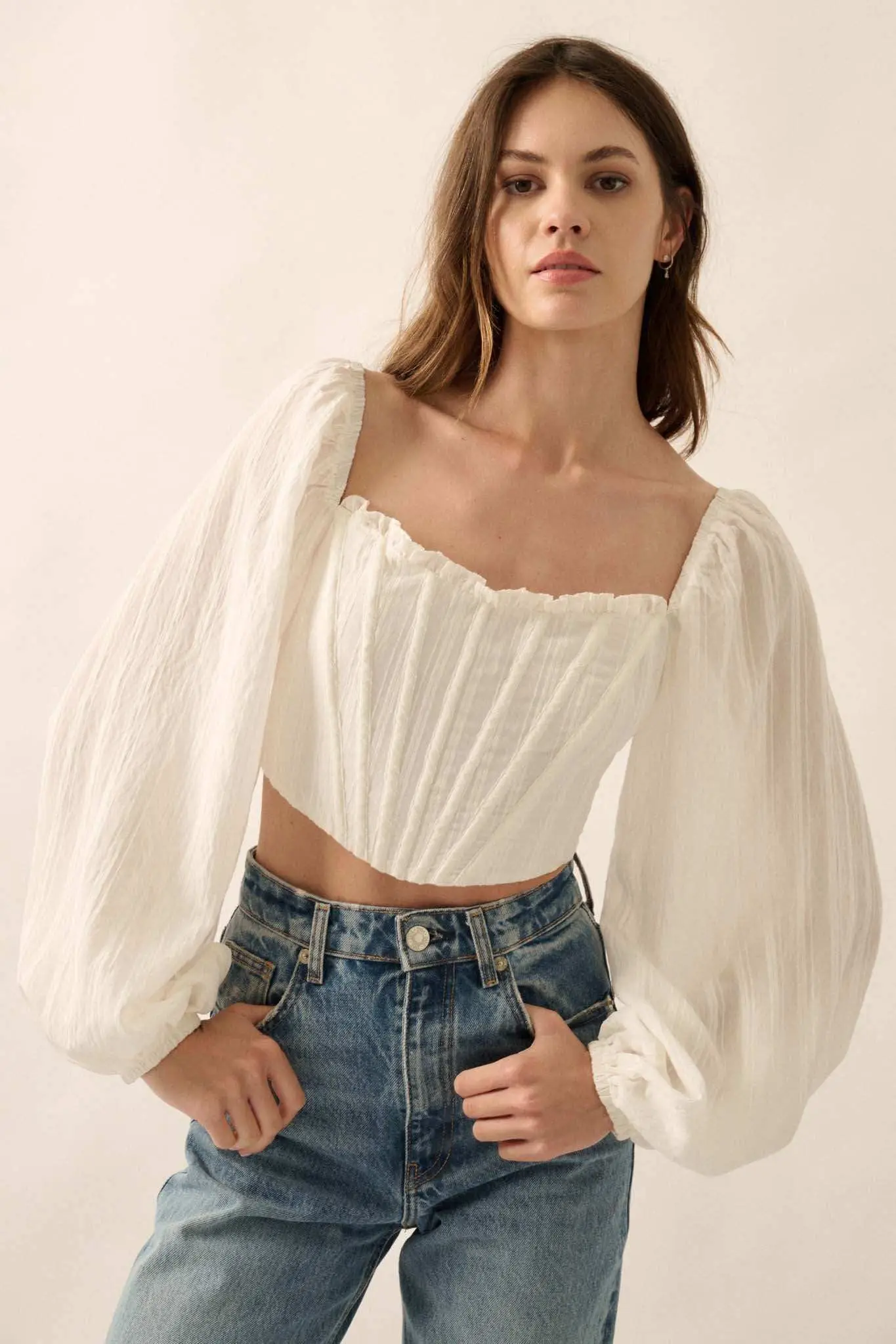 Romantic Soul Tonal-Stripe Corset Peasant Top - Image 3