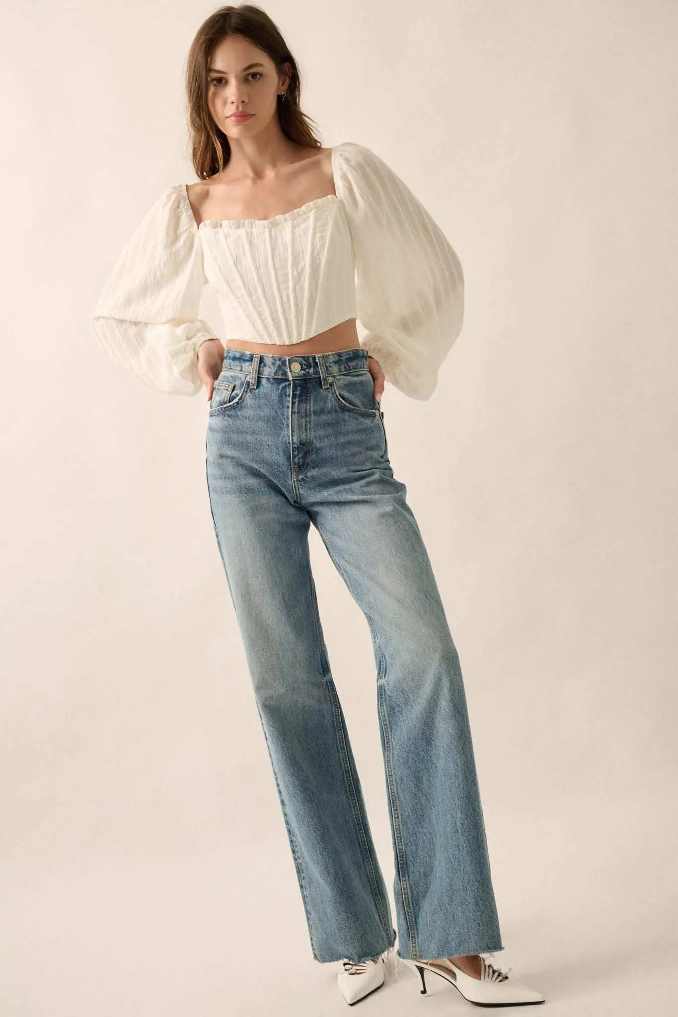 Romantic Soul Tonal-Stripe Corset Peasant Top - Image 4