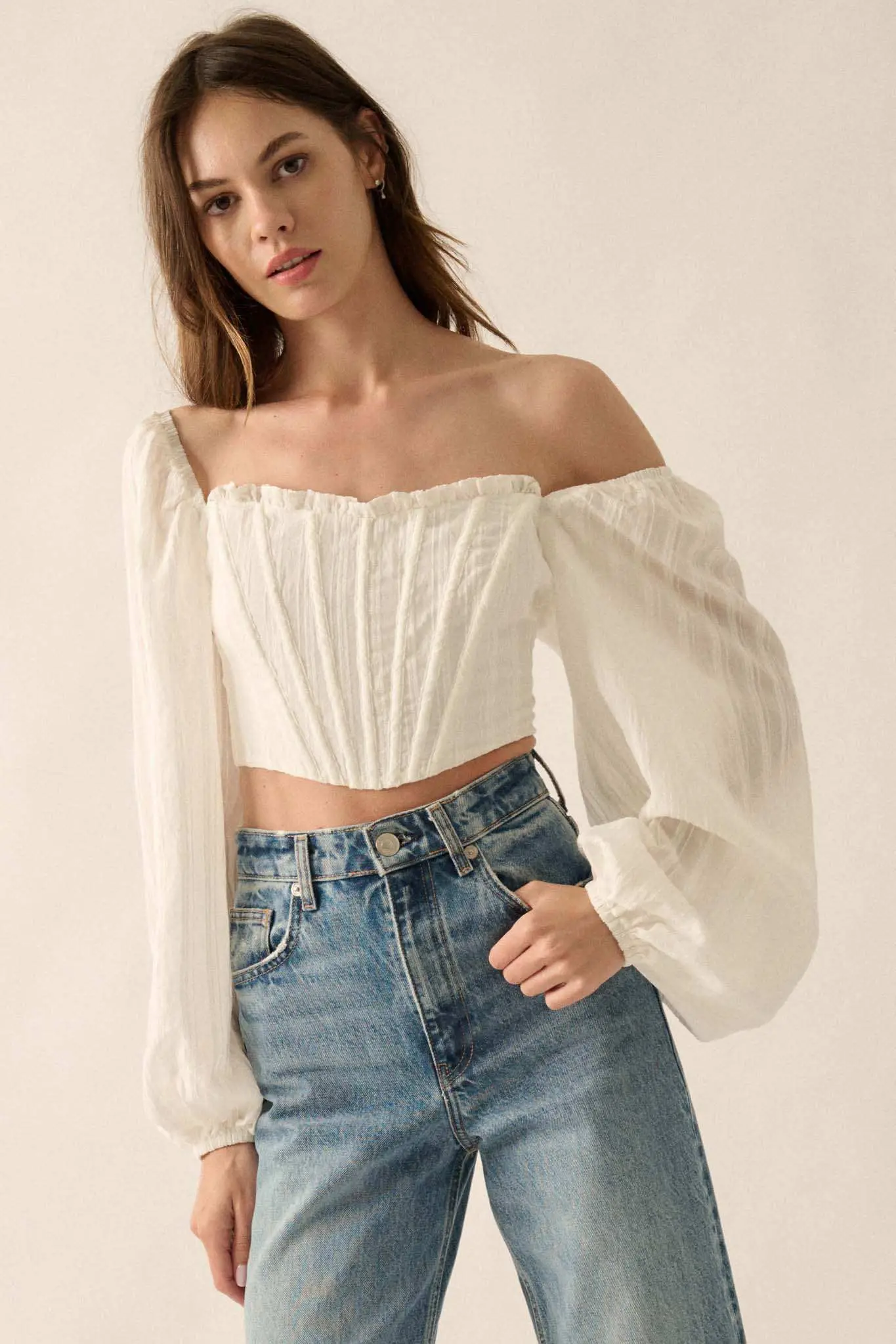 Romantic Soul Tonal-Stripe Corset Peasant Top - Image 5