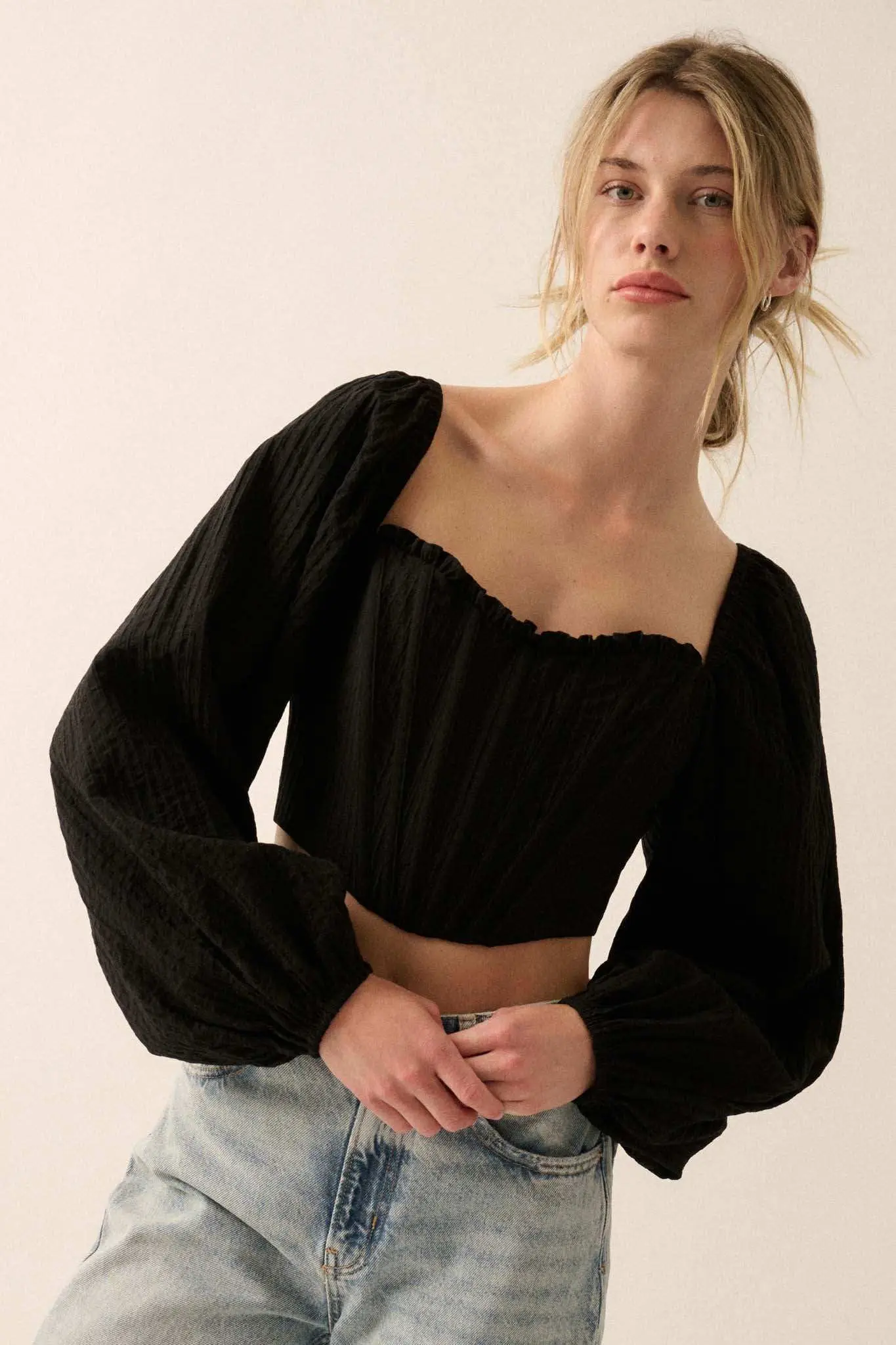 Romantic Soul Tonal-Stripe Corset Peasant Top - Image 7