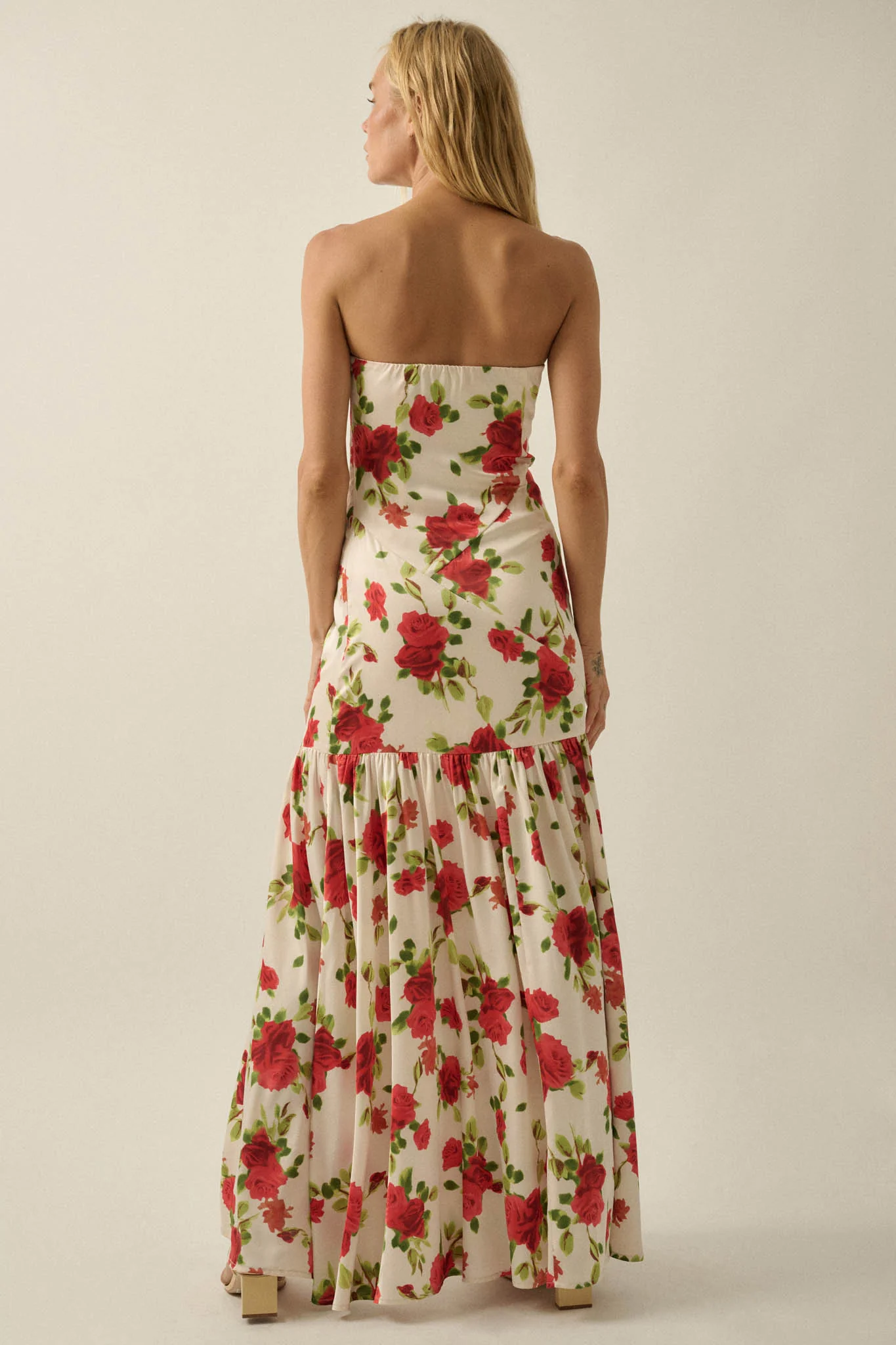 Rose Garden Floral-Print Satin Strapless Maxi Dress - Image 12