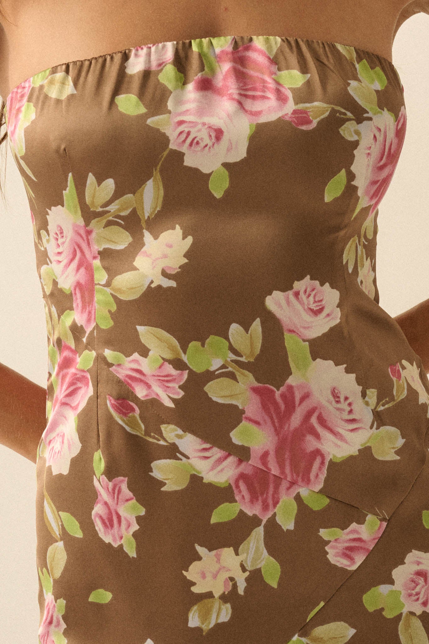 Rose Garden Floral-Print Satin Strapless Maxi Dress - Image 4