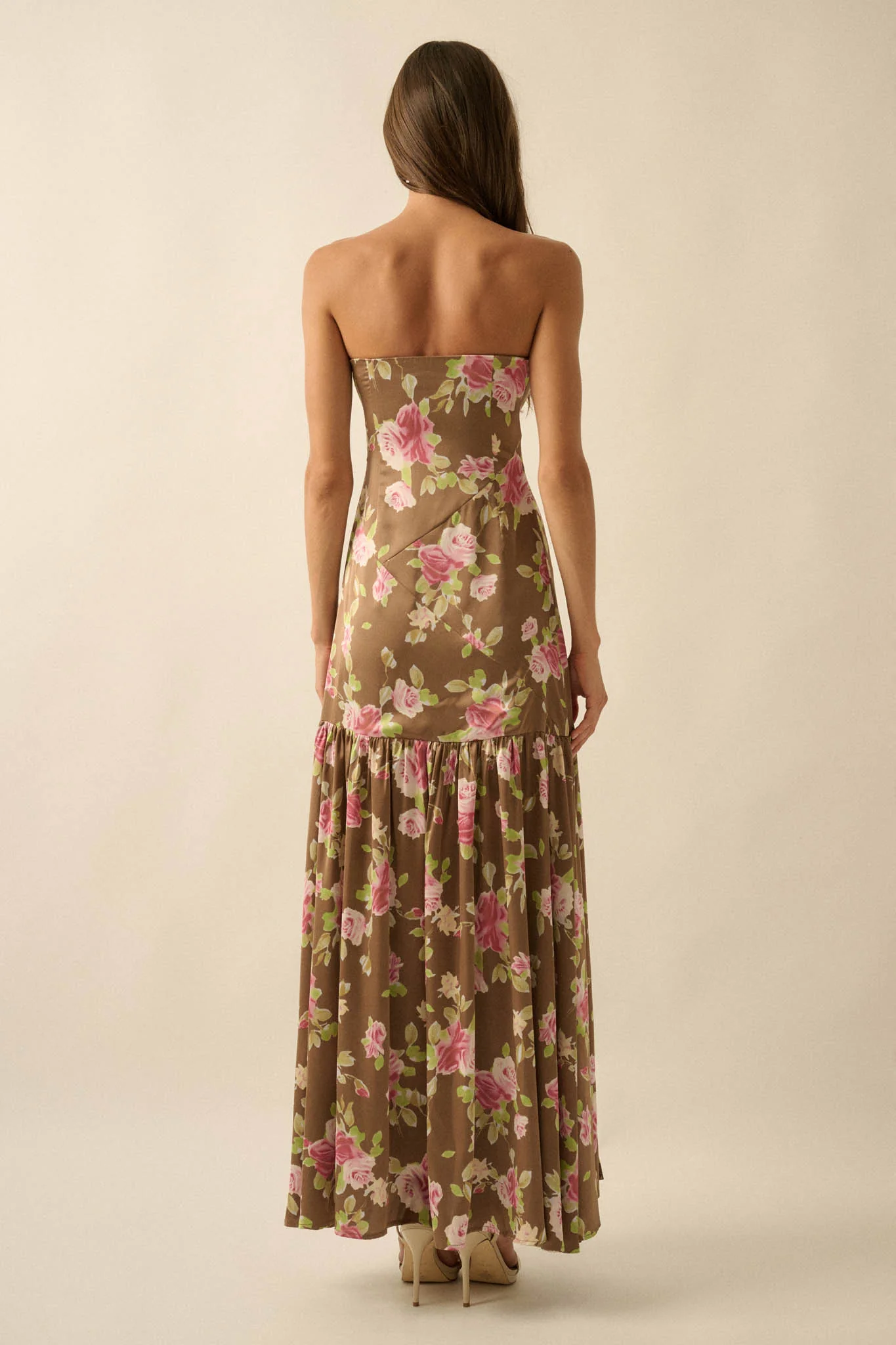 Rose Garden Floral-Print Satin Strapless Maxi Dress - Image 6