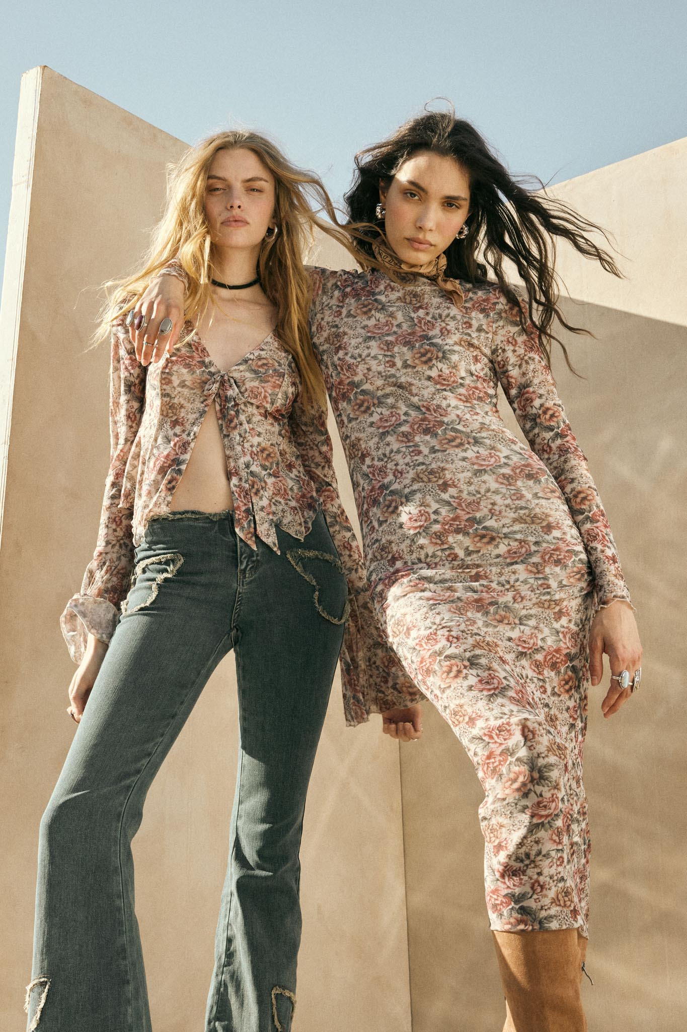 Rose Knows Floral Mesh Tie-Front Bell-Sleeve Top - Image 5