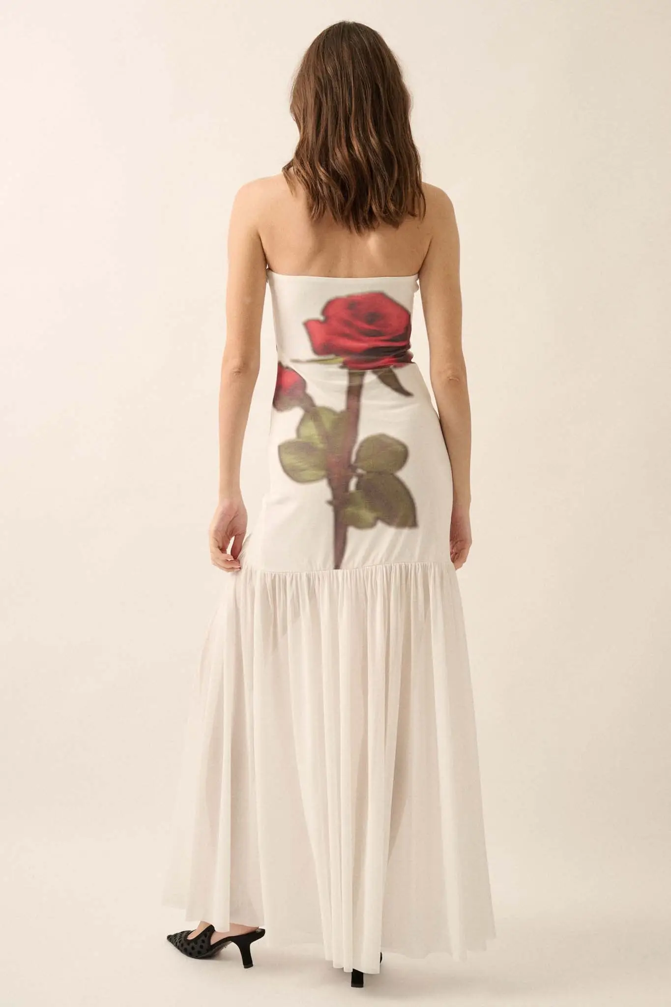 Rose Tattoo Printed Mesh Strapless Maxi Dress - Image 11