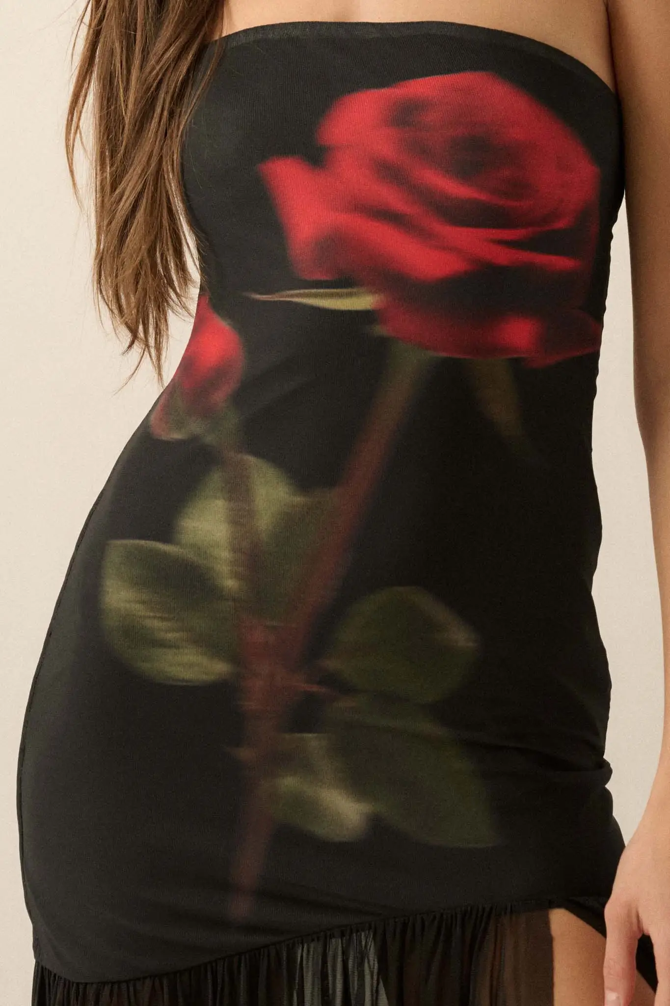 Rose Tattoo Printed Mesh Strapless Maxi Dress - Image 2
