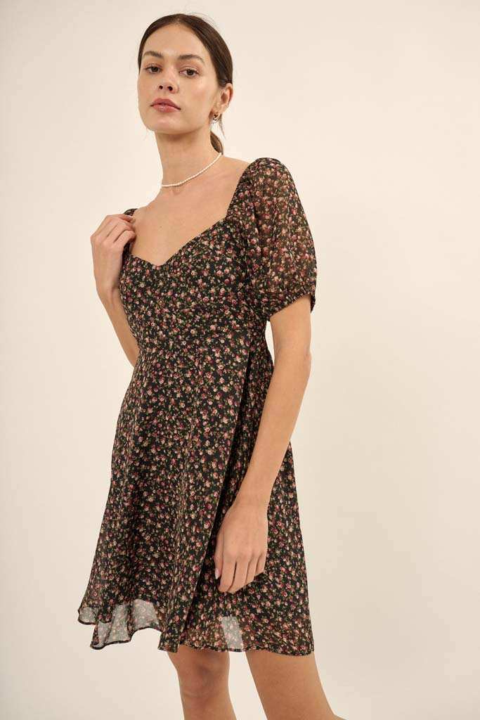 Roses are Red Floral Chiffon Mini Peasant Dress - Image 3
