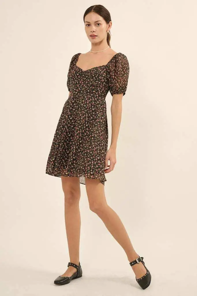 Roses are Red Floral Chiffon Mini Peasant Dress - Image 4