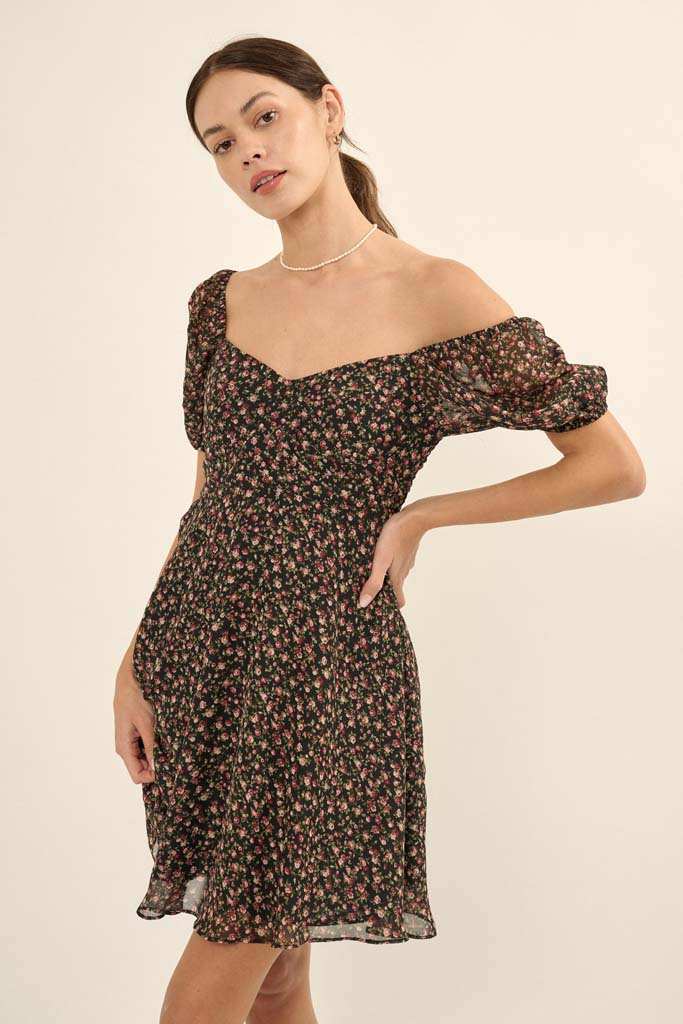 Roses are Red Floral Chiffon Mini Peasant Dress - Image 5