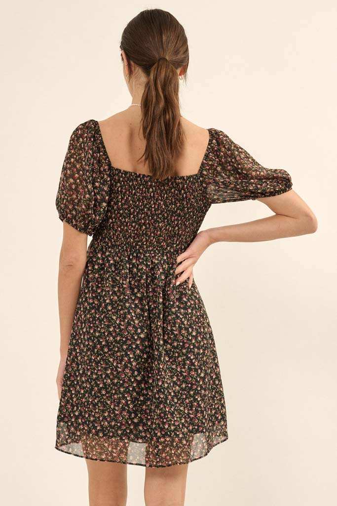Roses are Red Floral Chiffon Mini Peasant Dress - Image 6