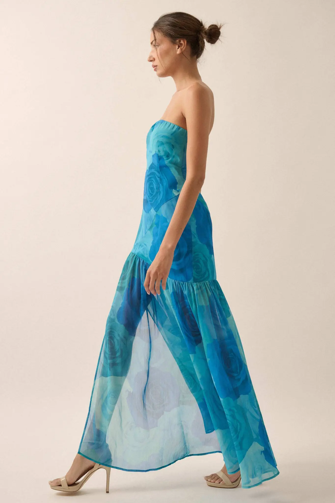 Roses Bloom Floral Strapless Drop-Waist Maxi Dress - Image 11
