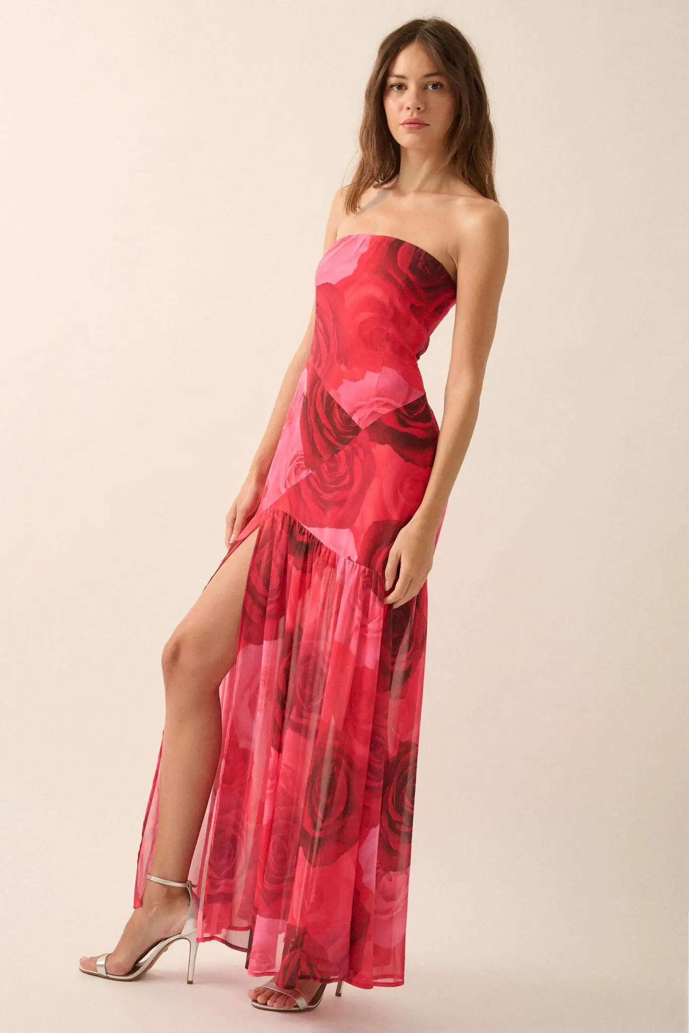 Roses Bloom Floral Strapless Drop-Waist Maxi Dress - Image 3